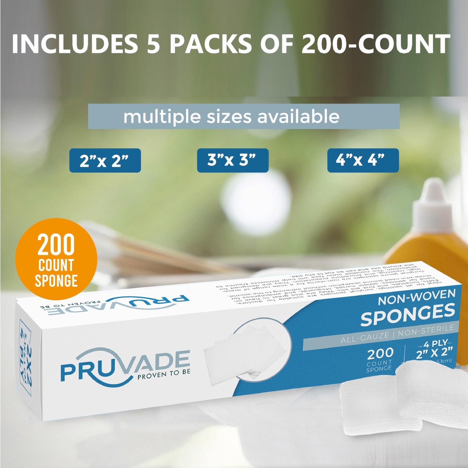 Pruvade 1000 Count Gauze Pads – Soft 2″x2″ Non-Woven 4-Ply |