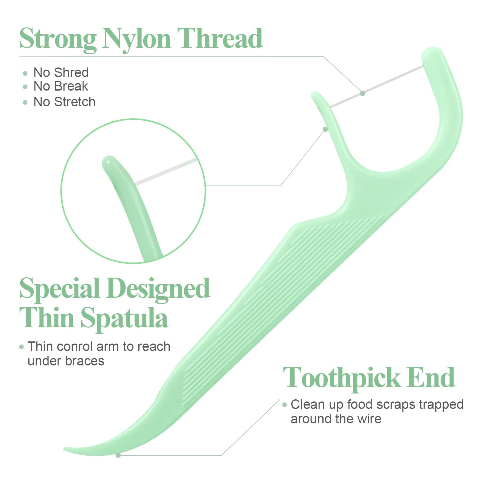 150 Count Orthodontic Flossers for Braces with 1 (Pack of 150), Green