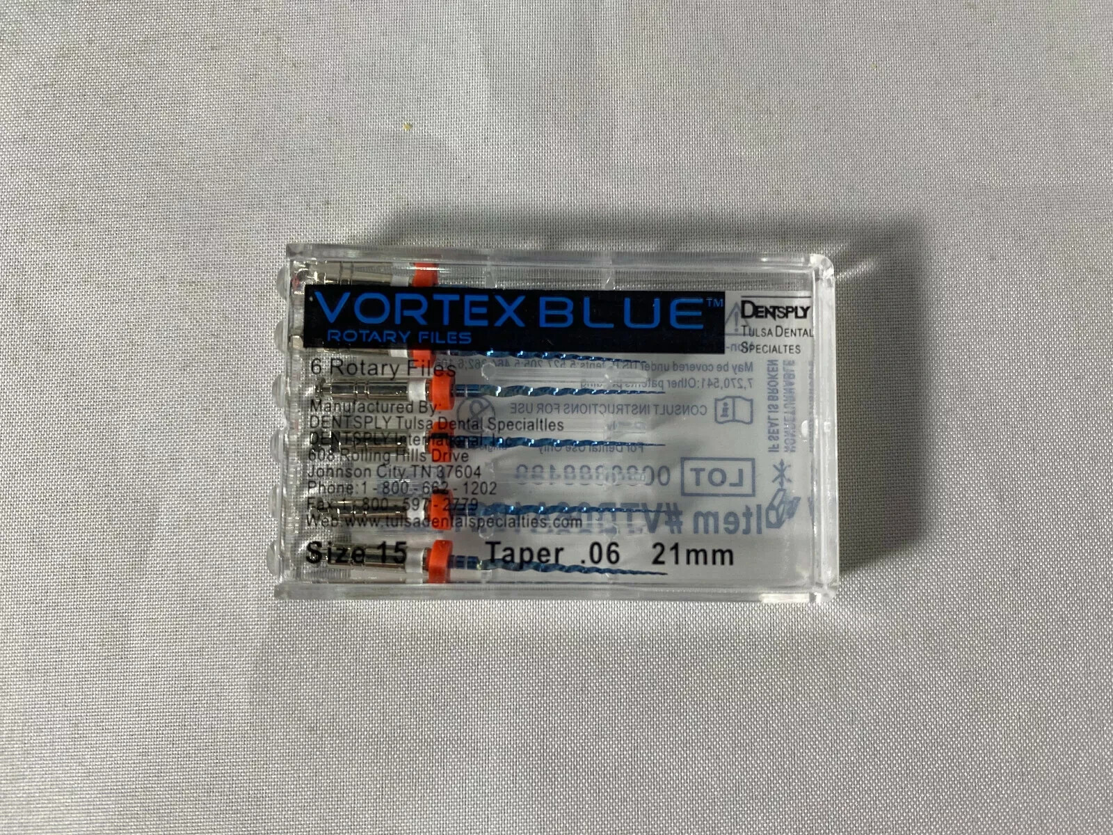Dentsply Tulsa Dental Vortex Blue 21mm .06 Taper rotary files 6/pk all sizes