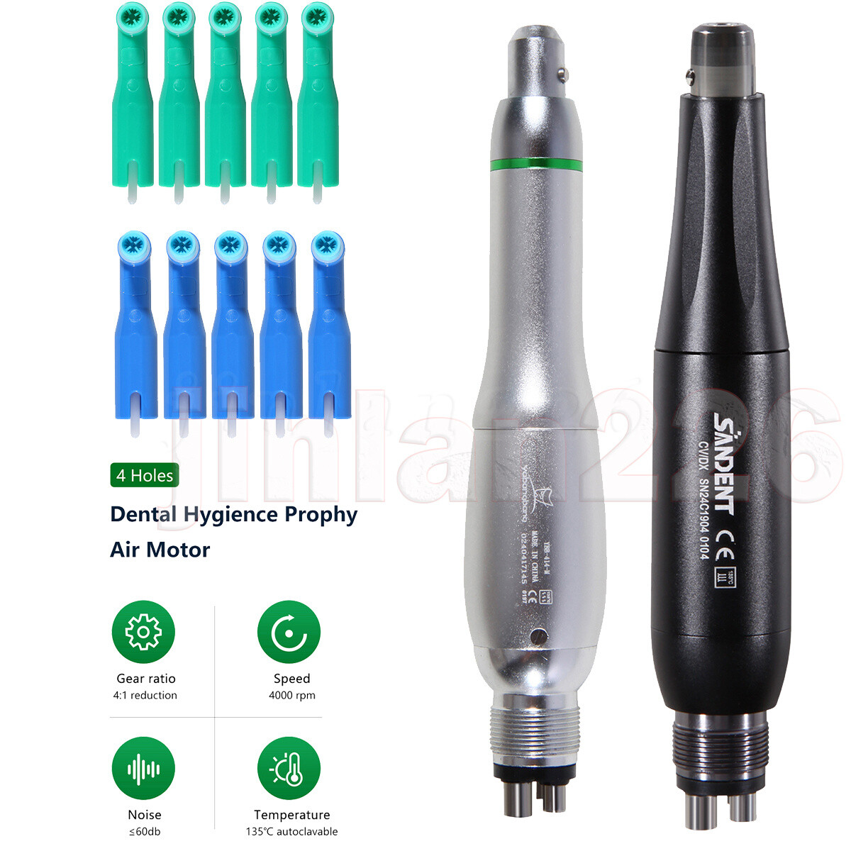 Dental Hygiene Prophy Handpiece Air Motor 4 Holes with 4:1 Nosecone 360° Swivel
