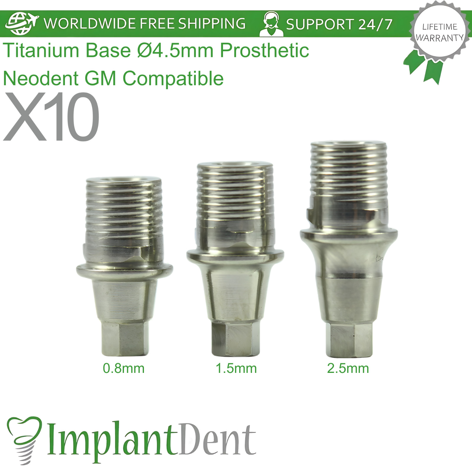 X10 Titanium Base Ø4.5mm Prosthetic Grand Morse Connection Neodent GM Compatible