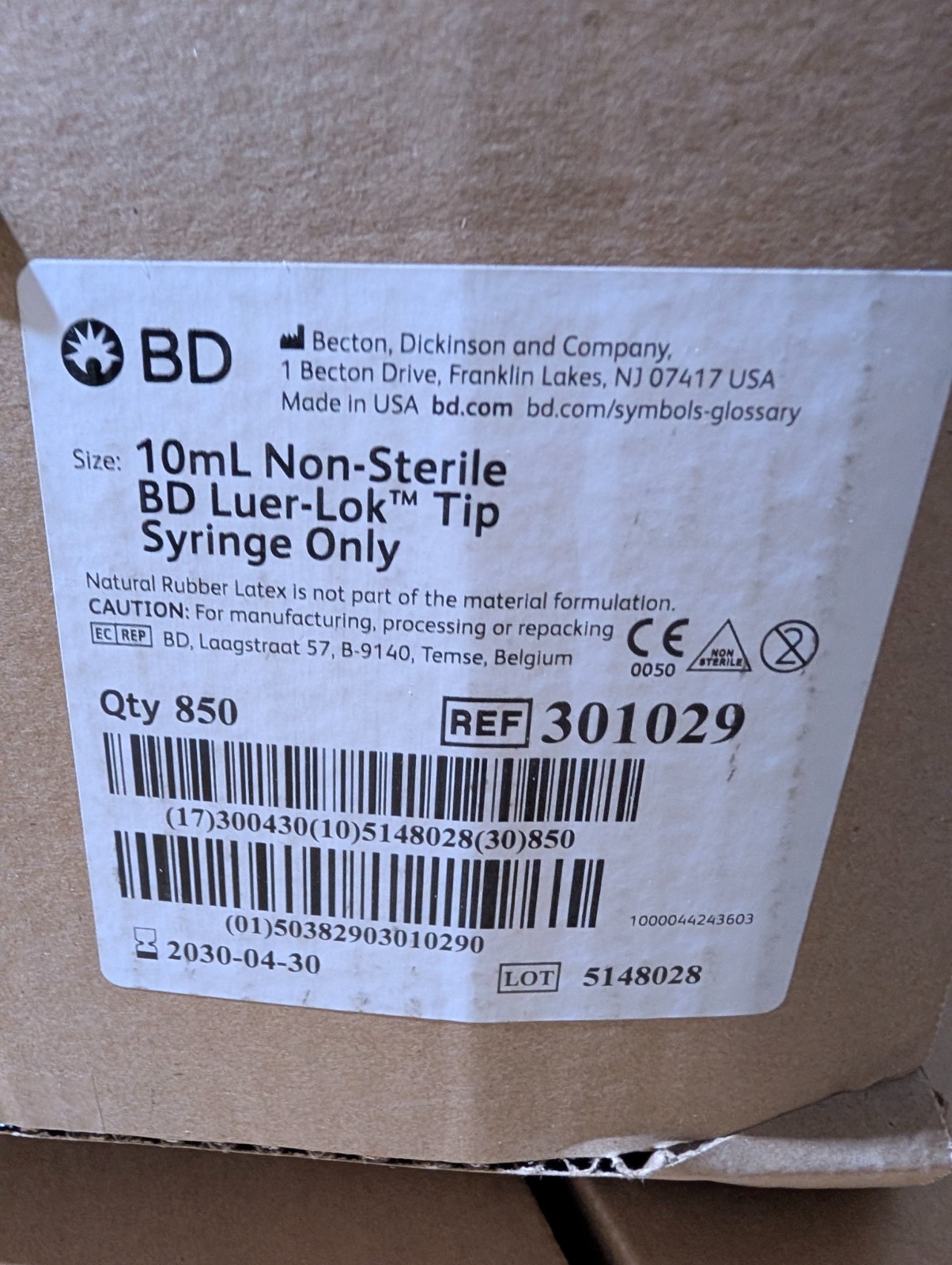 BD 301029 10mL Luer-Lok / QTY 850