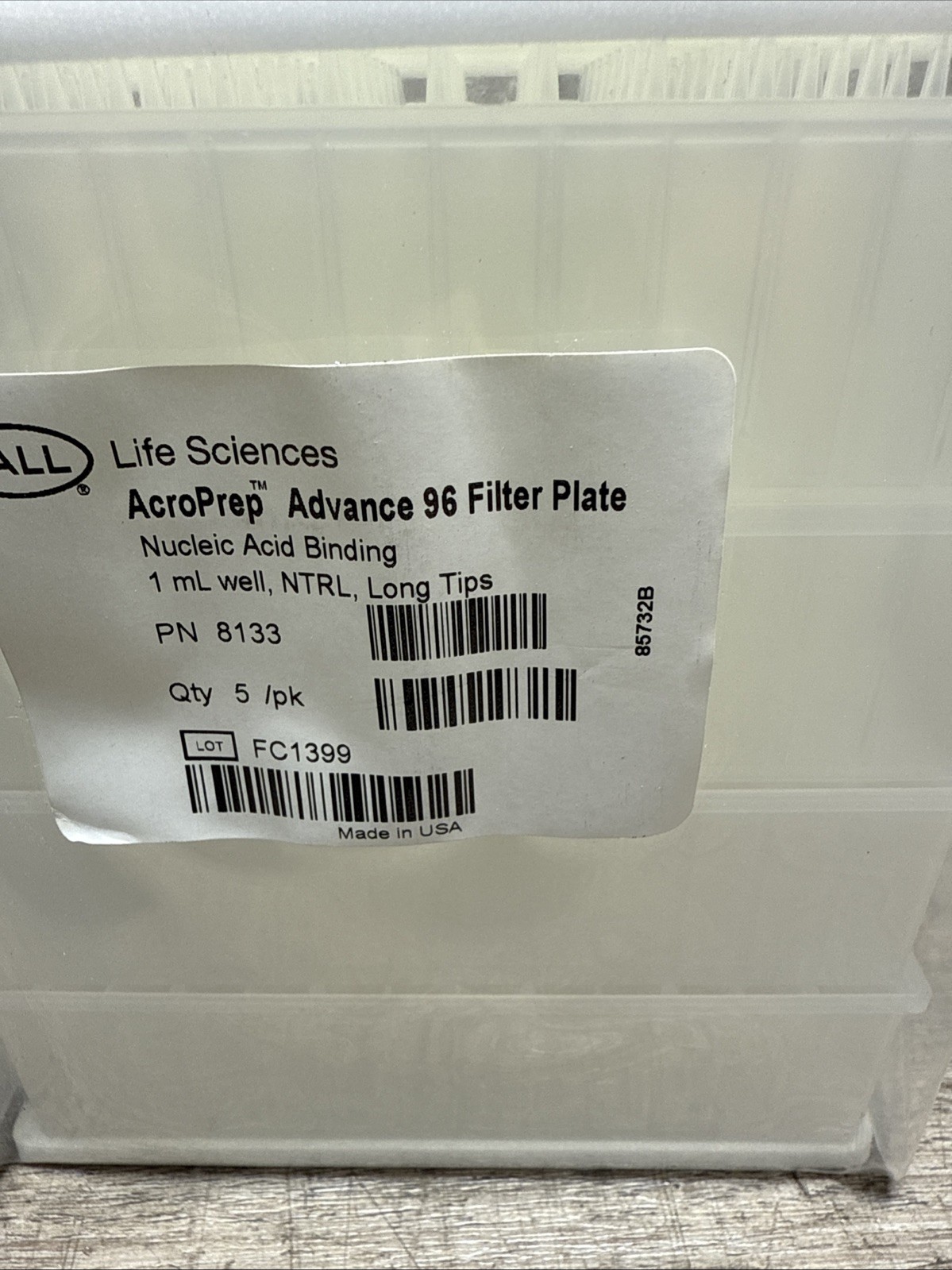 Pall Life Sciences PN 8133 AcroPrep Advance 96 Filter Plate 1mL well NTRL 5PK