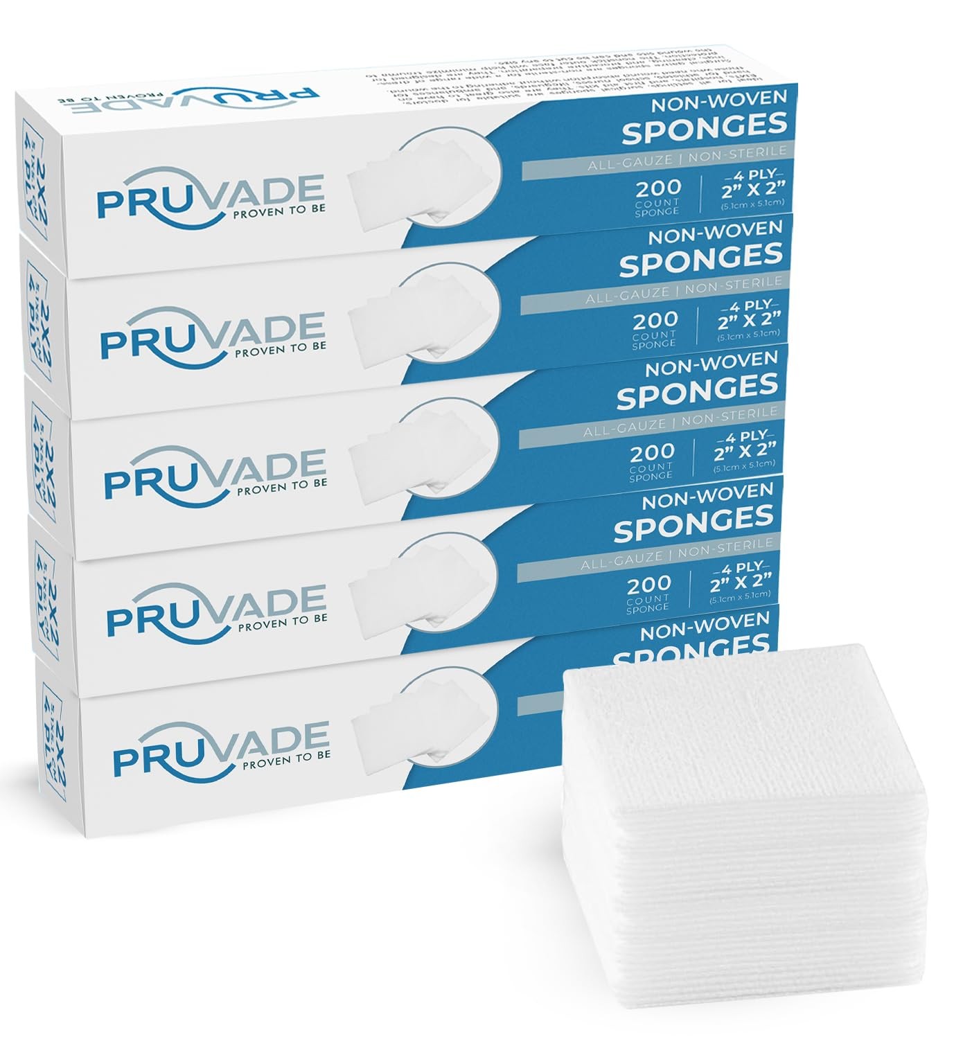 Pruvade 1000 Count Gauze Pads – Soft 2″x2″ Non-Woven 4-Ply |