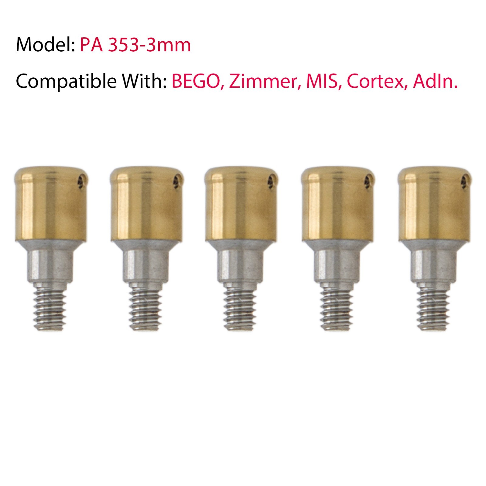Dental Attachment Abutments PAØ3.5mm & Male Cap Tool for Zimmer AH=3/4/5mm