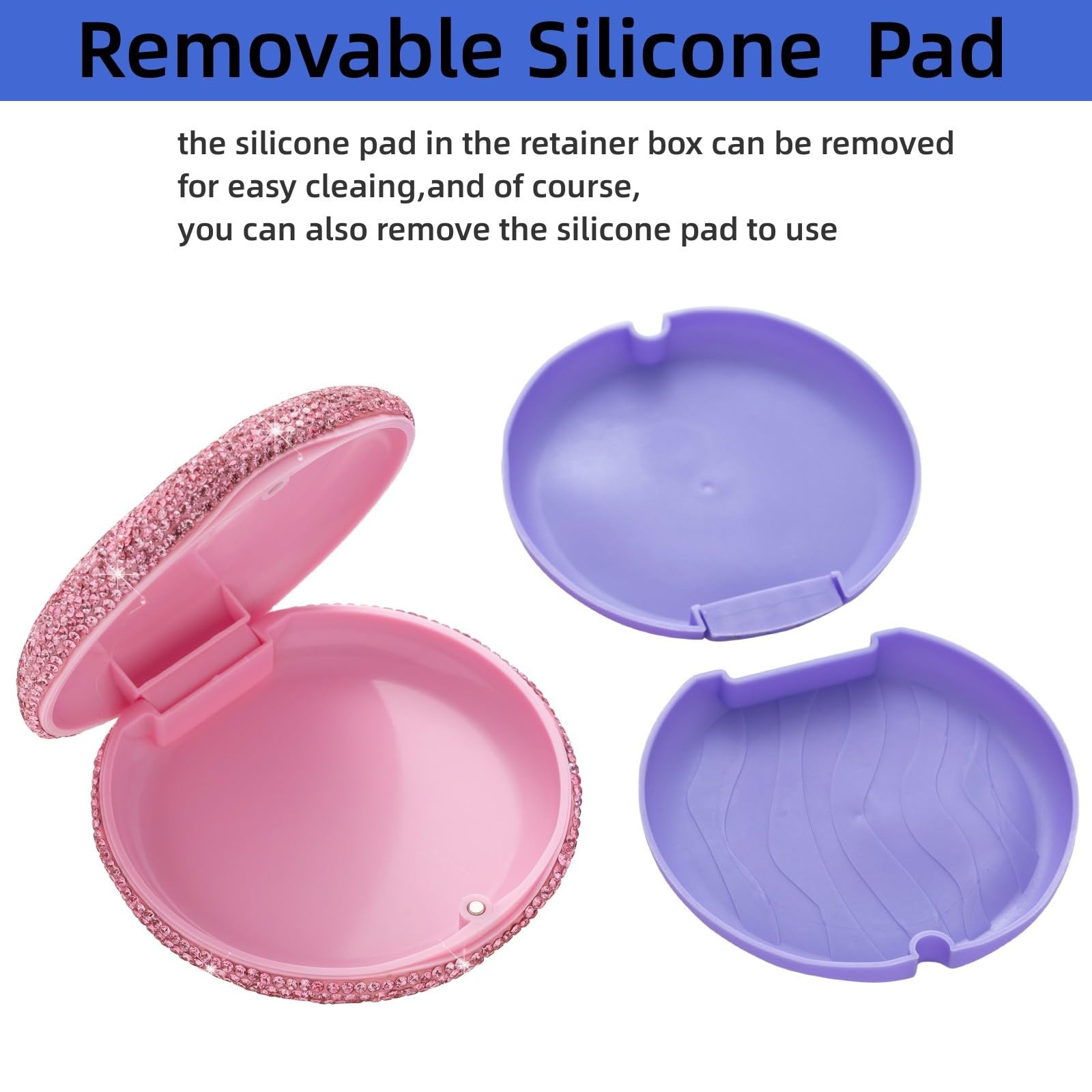 Veseek Retainer Holder Partial Denture Case Travel Container pink