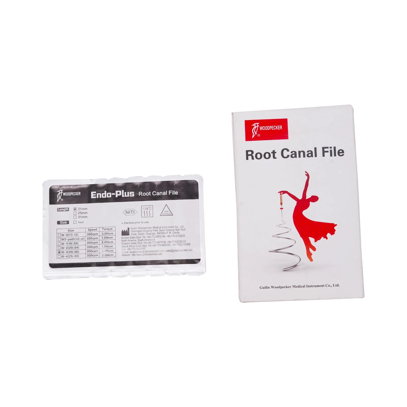 Dental Woodpecker Endo Plus Ni-Ti Root Canal 6 Files Pack Assorted 25mm Length