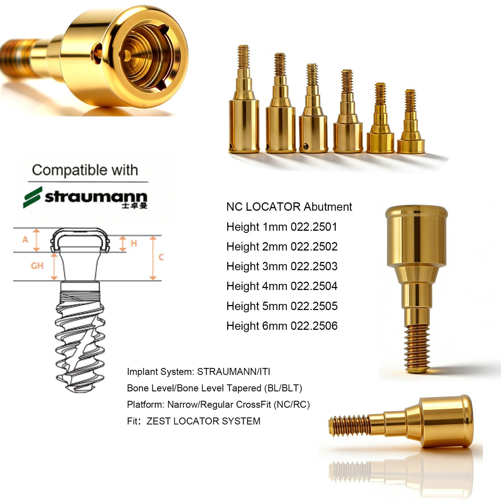 Implant Overdenture Abutment For Straumann NC/RC 1.0-5.0mm GH Locator System
