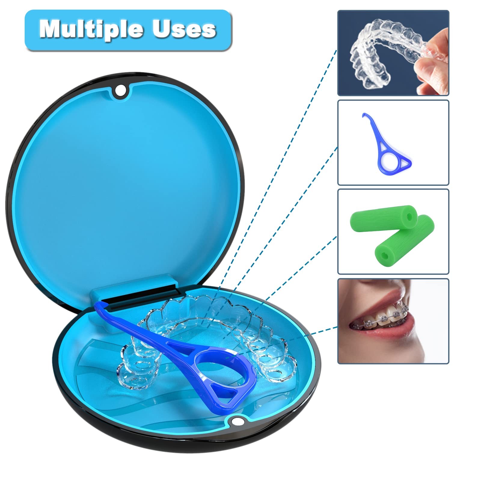 BVN Slim Retainer Case – Circular case, Black shell+blue silicone pad