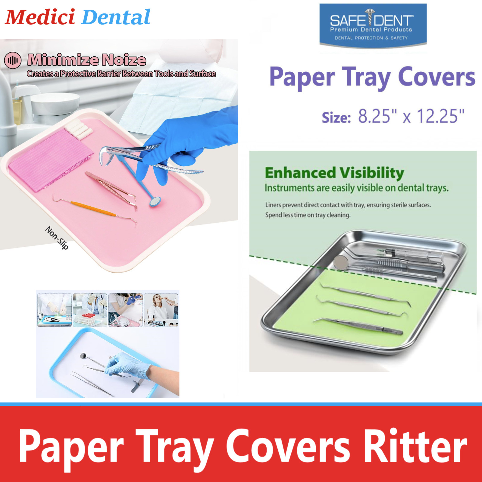 Dental Paper Tray Covers Ritter Size “B” 8.5″ x 12.25″, 1000/Case, Choose Color