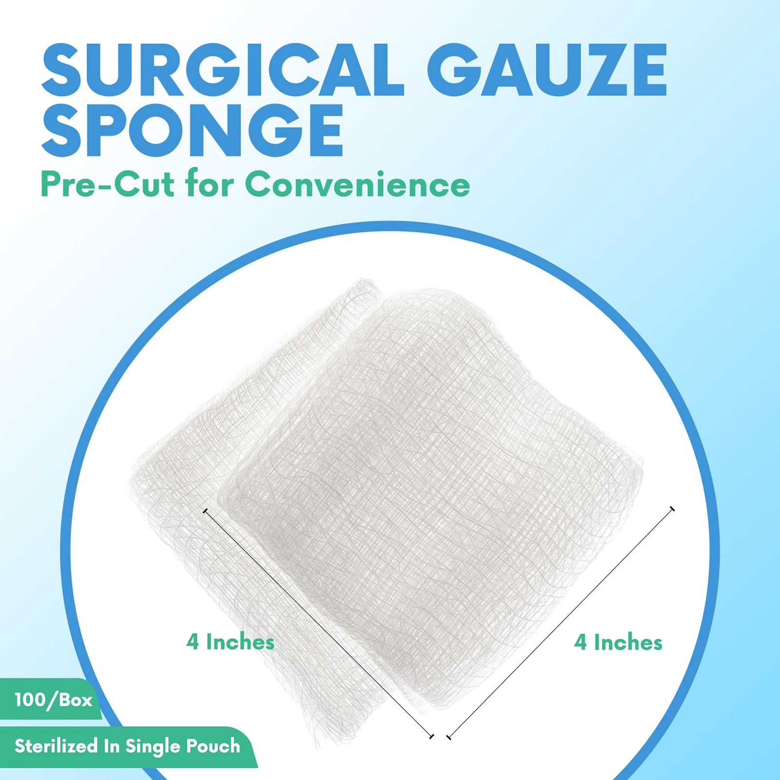 4×4 Large Sterile Gauze Pads – 100 Pack, 12-Ply Woven 4″x4″ (100 Pack), White