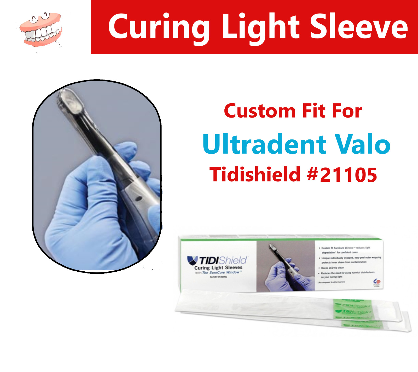 Dental Curing Light Cover Sleeve For Ultradent Valo, 100/Box, Tidishield #21105