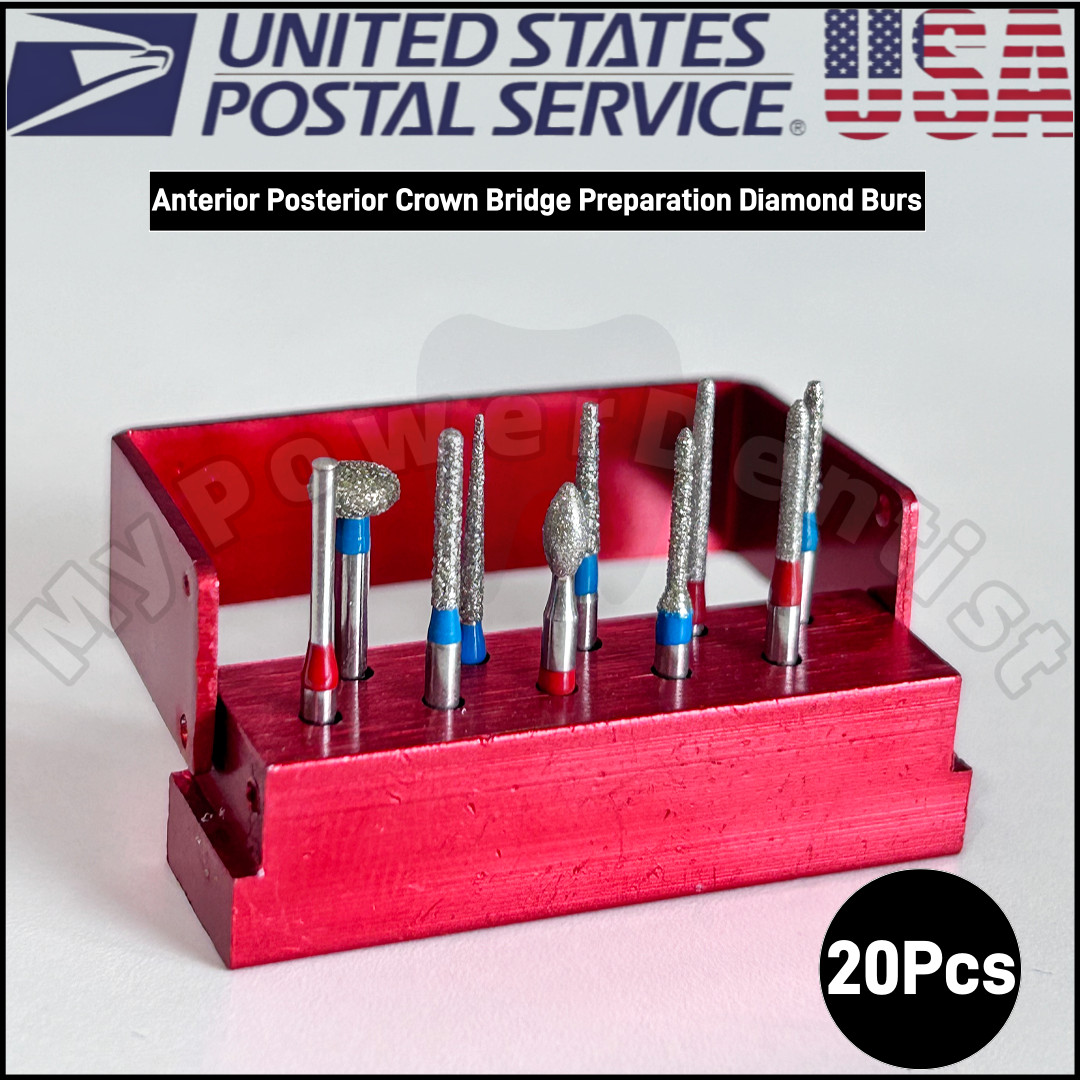20Pcs Dental Anterior Posterior Crown Bridge Preparation Sliver Diamond Burs USA