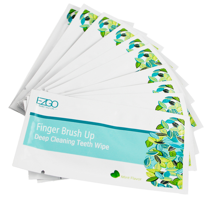 EZGO 100pc Dental Oral Finger Brush Ups Deep Cleaning Teeth Wipes Finger Wipes