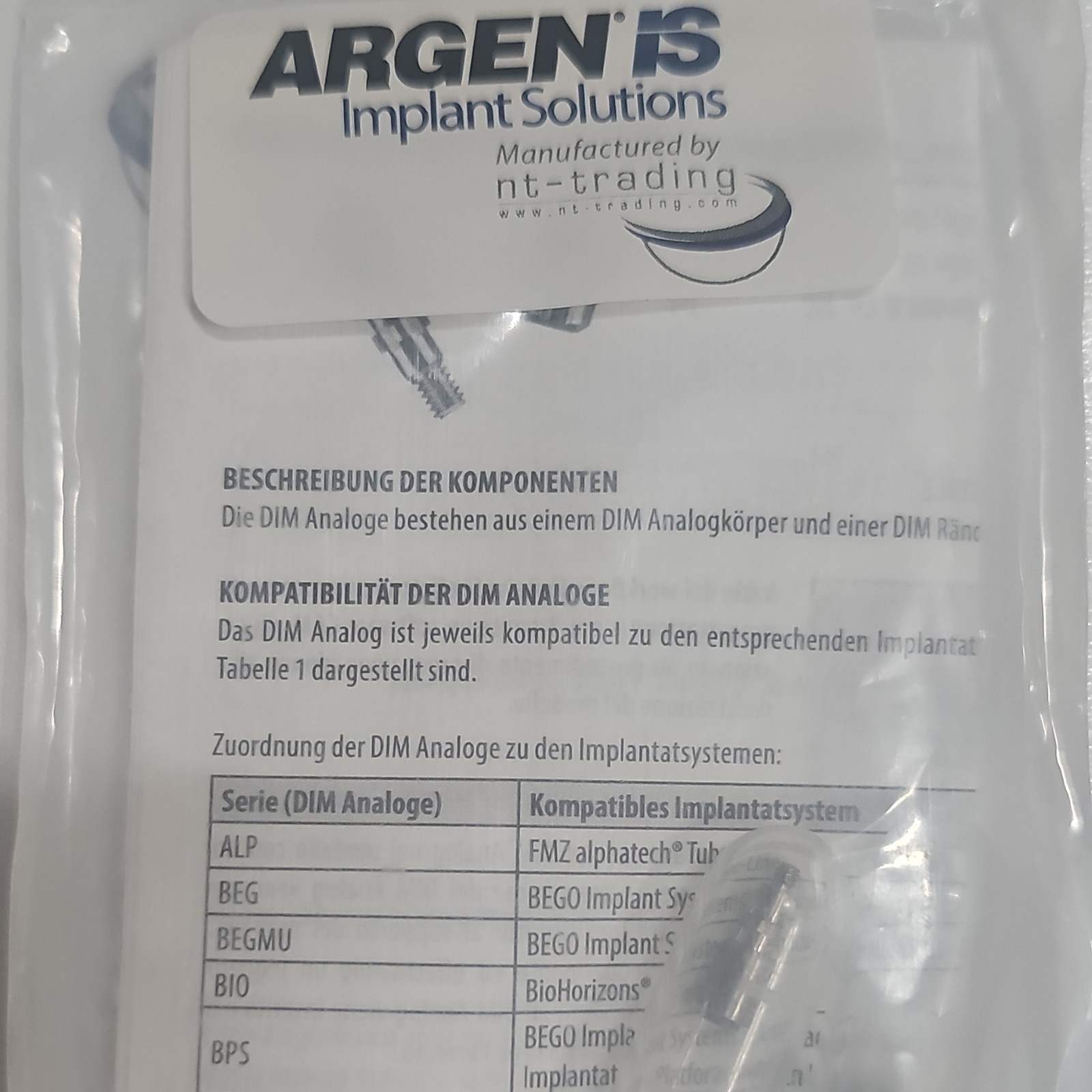 ARGEN IS Implant Solutions K 5.DIM.410 DIM Analog Ø4.1mm Qty 1