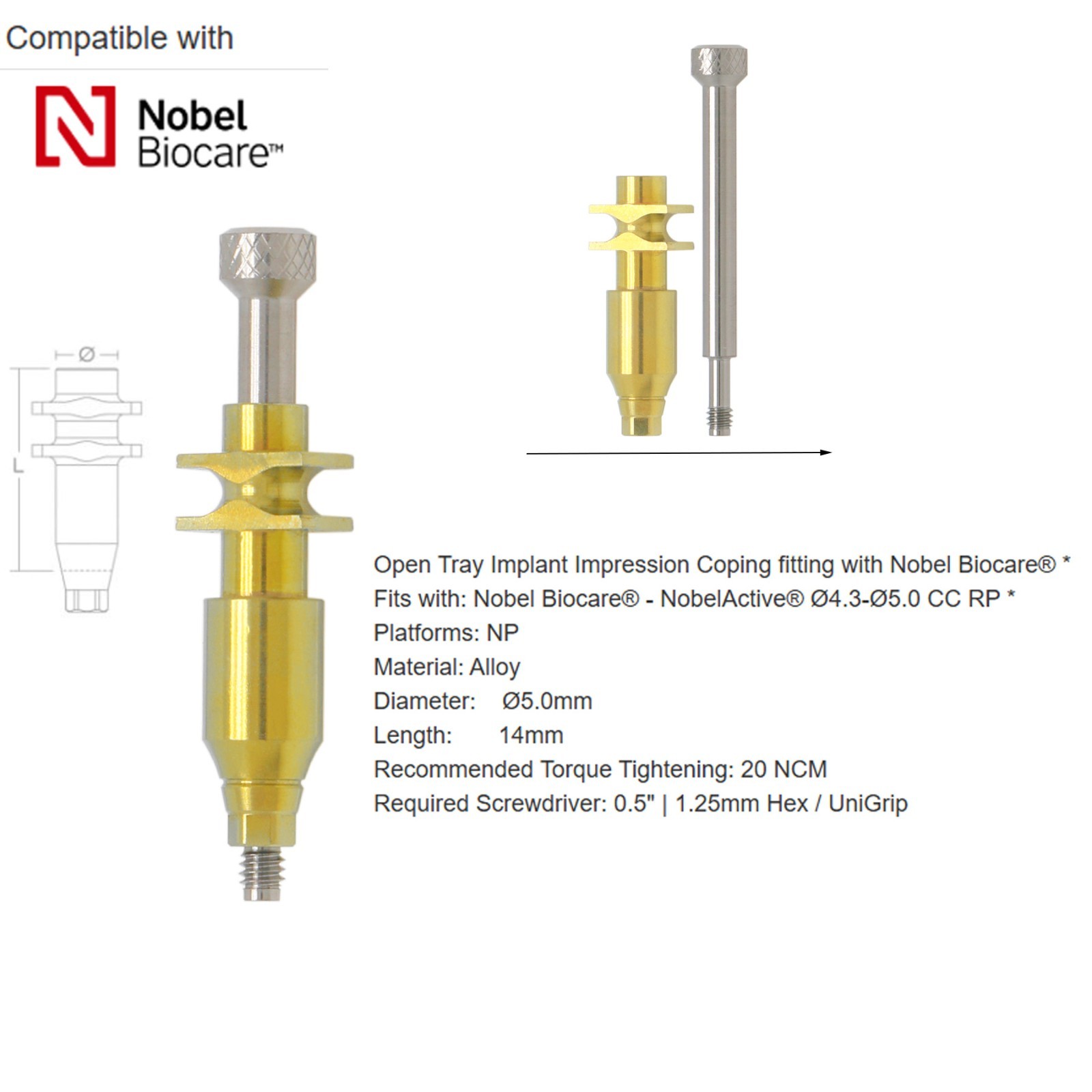 Nobel Biocare Dental impression coping Open Closed tray For NP/RP Conical Conn