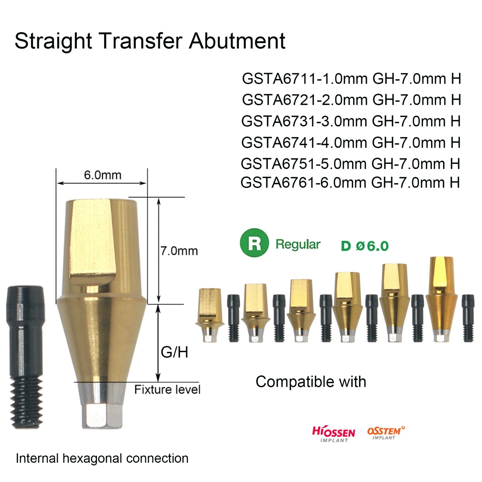 US Titanium Mini/Regualr Straight Transfer Dental abutment for Crown Hiossen ET