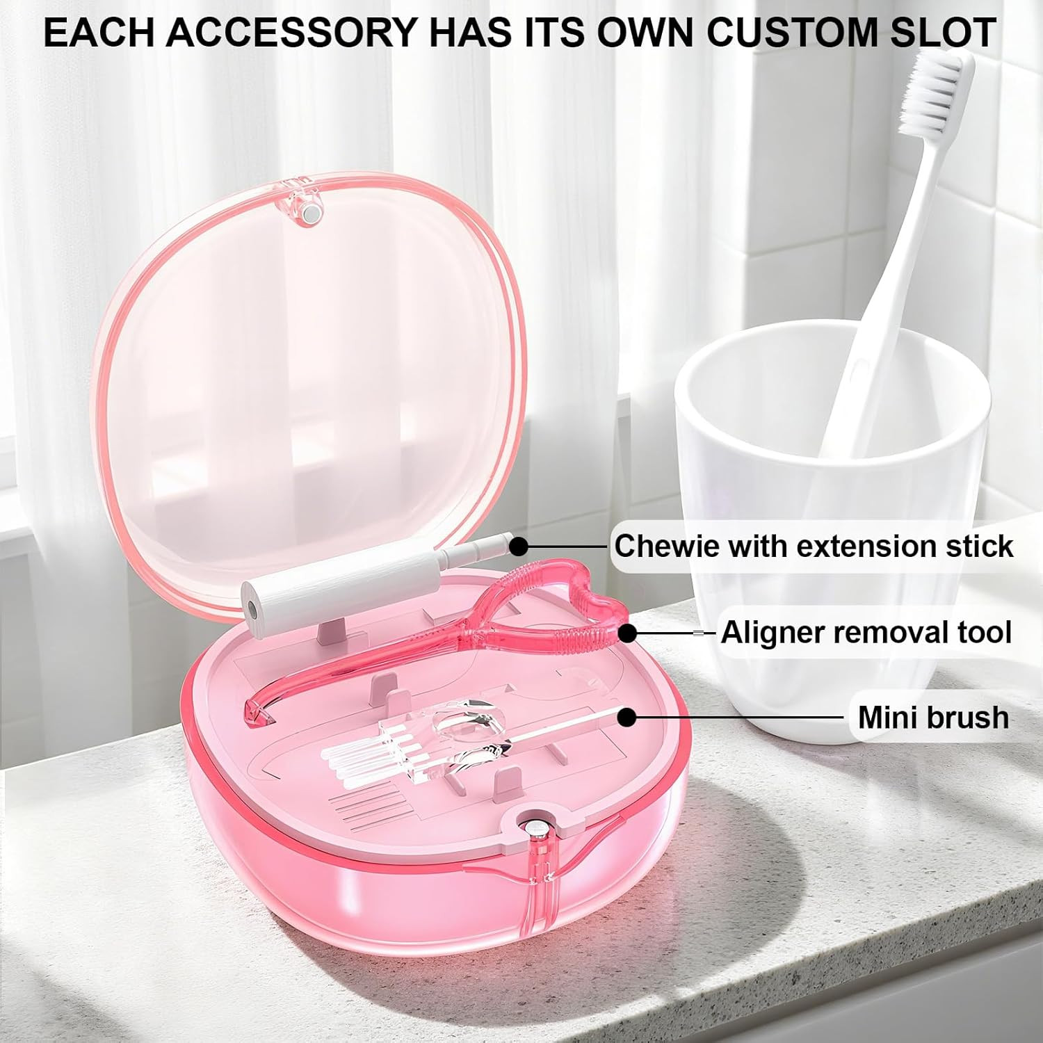 Pink Aligner and Retainer Case Double-Layer Cute Slim Braces Transparent