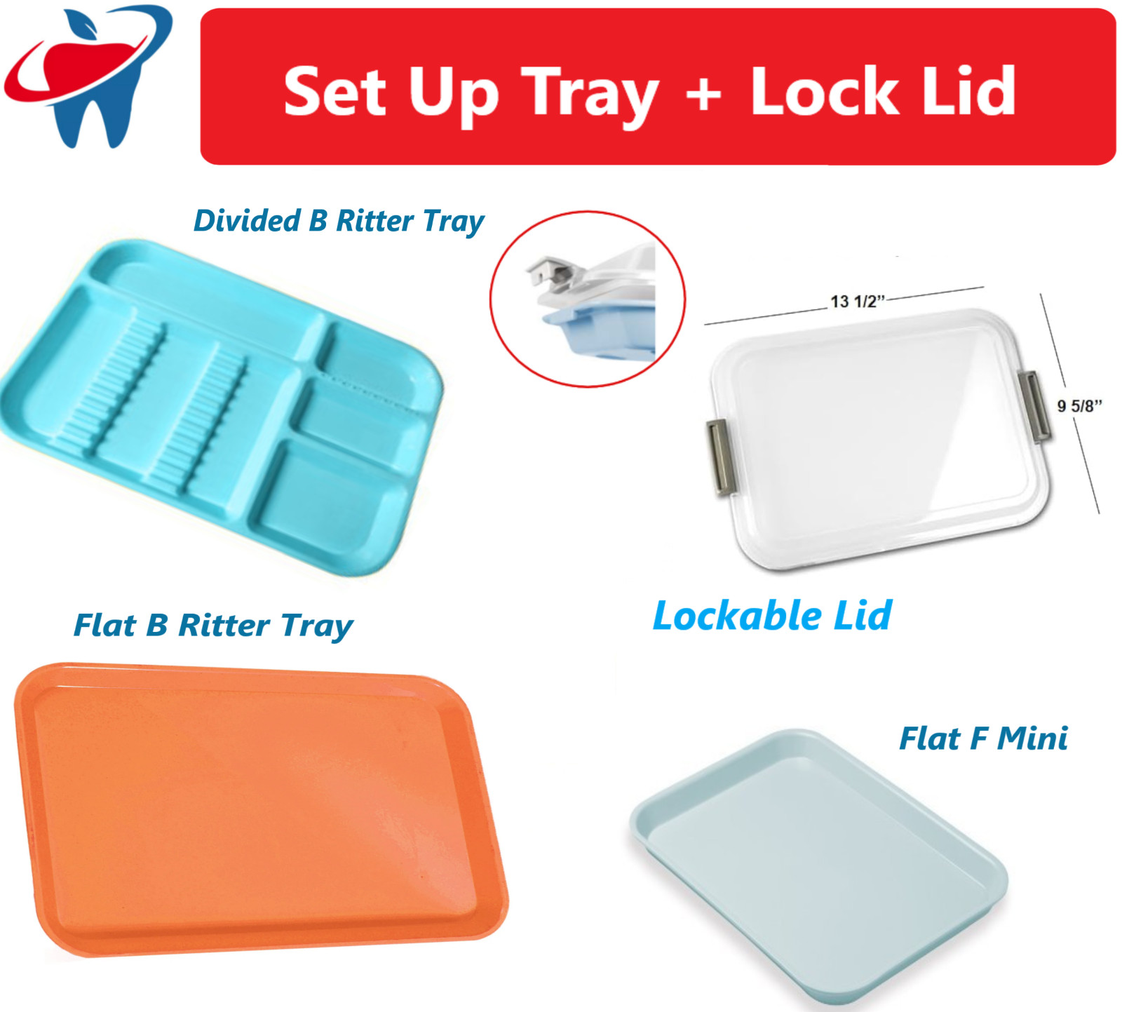 Dental Set Up B Tray B Divided Ritter, F Mini Tray Lockable Lid, Autoclave 275F