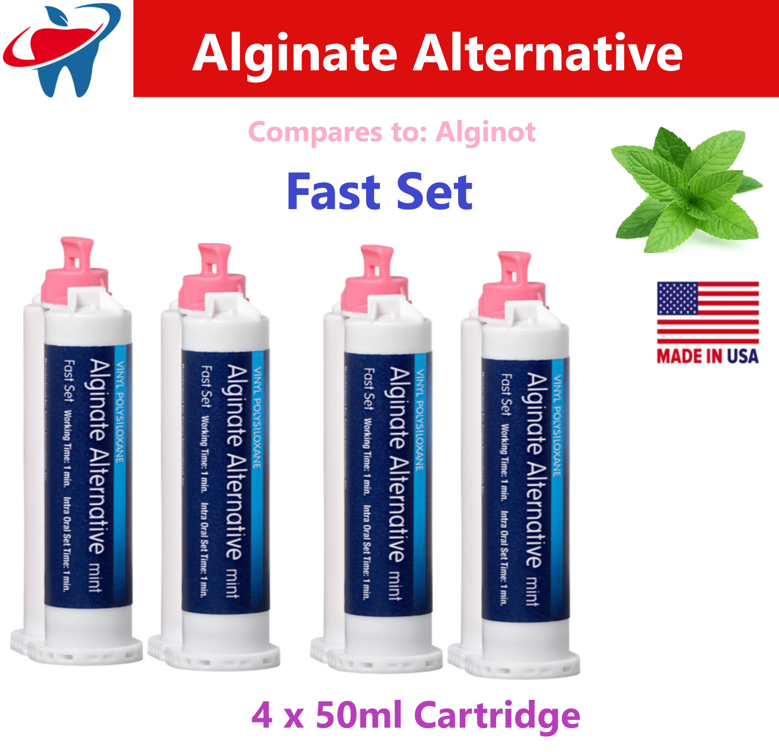 Dental Alginate Substitute 8 x 50mL Cartridges FAST SET – Mark3 9010, Made in US