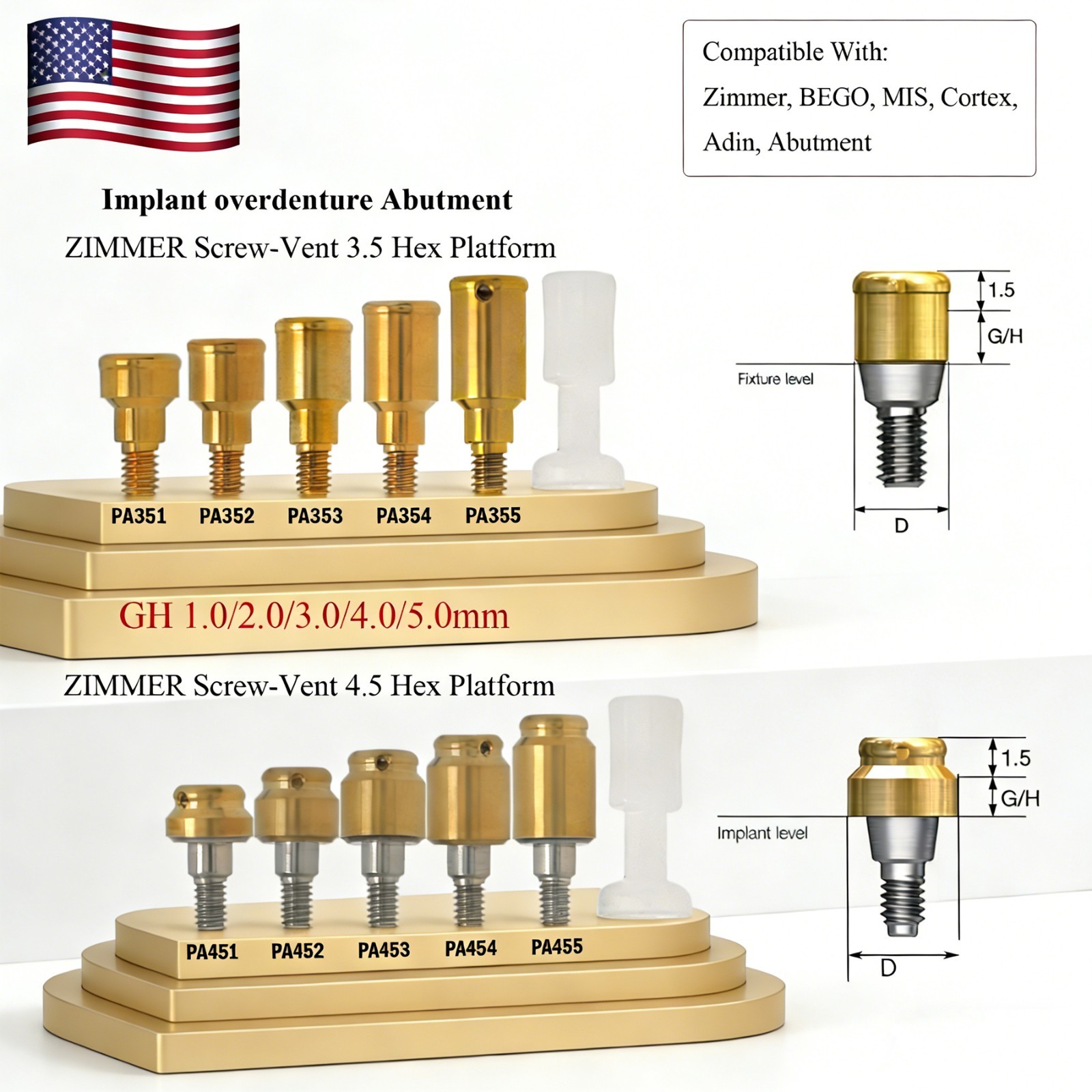 US LOCATOR Overdenture Attachment System for ZIMMER Screw-Vent BEGO/MIS Platform