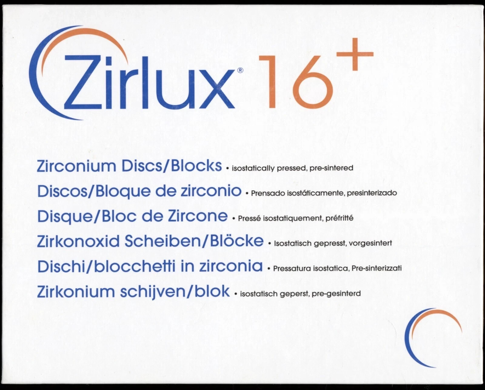 Used Zirlux 16+ White Zirconia Disc Blank 98×18 mm D98-18 Use by 2023-09-04