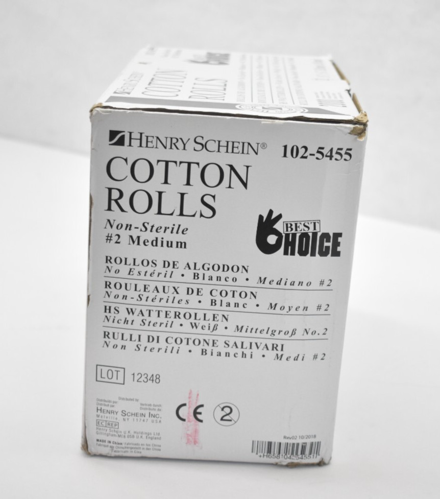 Henry Schein 102-5455 Cotton Rolls Non Sterile #2 Medium 2000 Pack 1-1/2″ x 3/8″