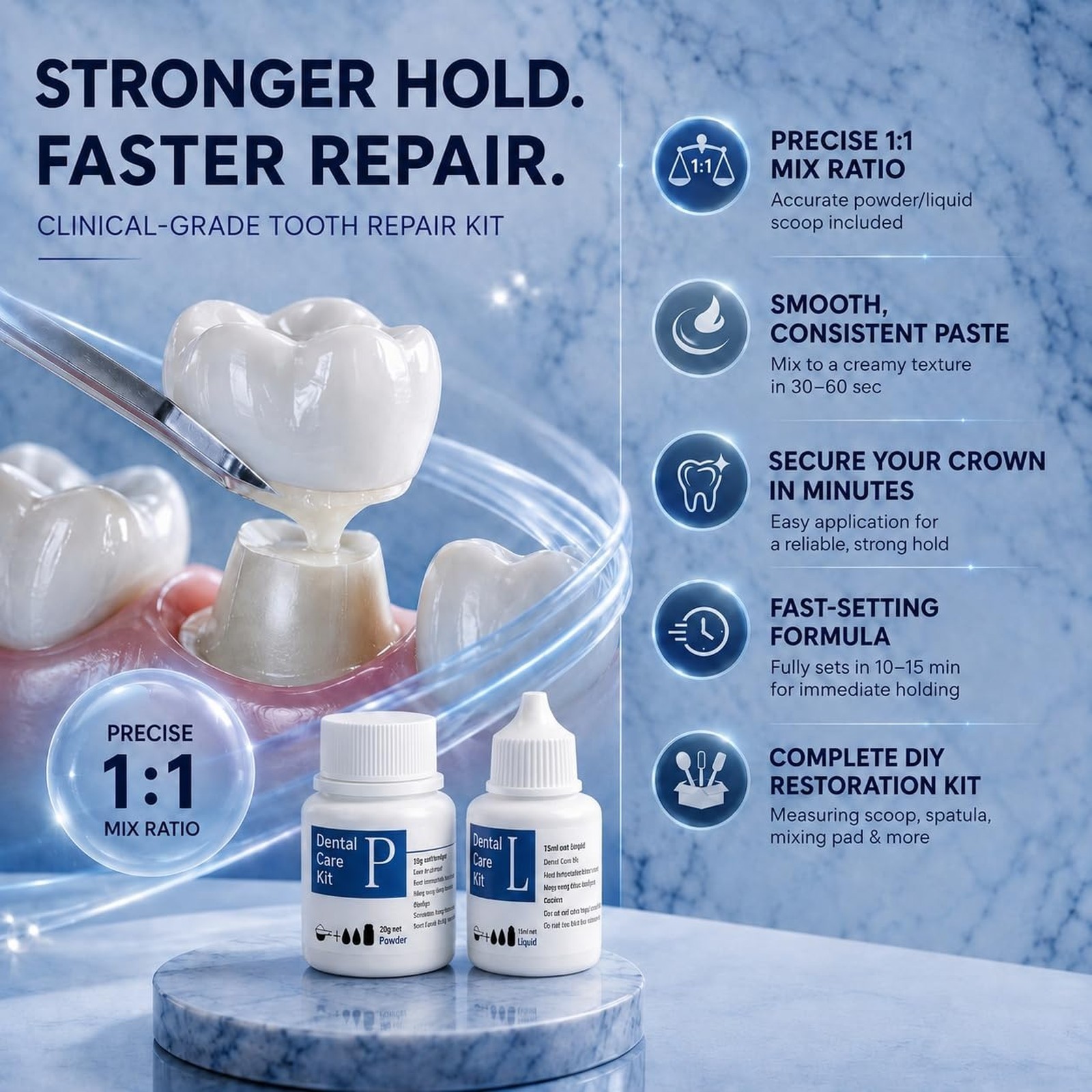 Tooth Repair Kit, Dental Cement, Zinc Oxide Eugenol, Temporary Filling, Missing