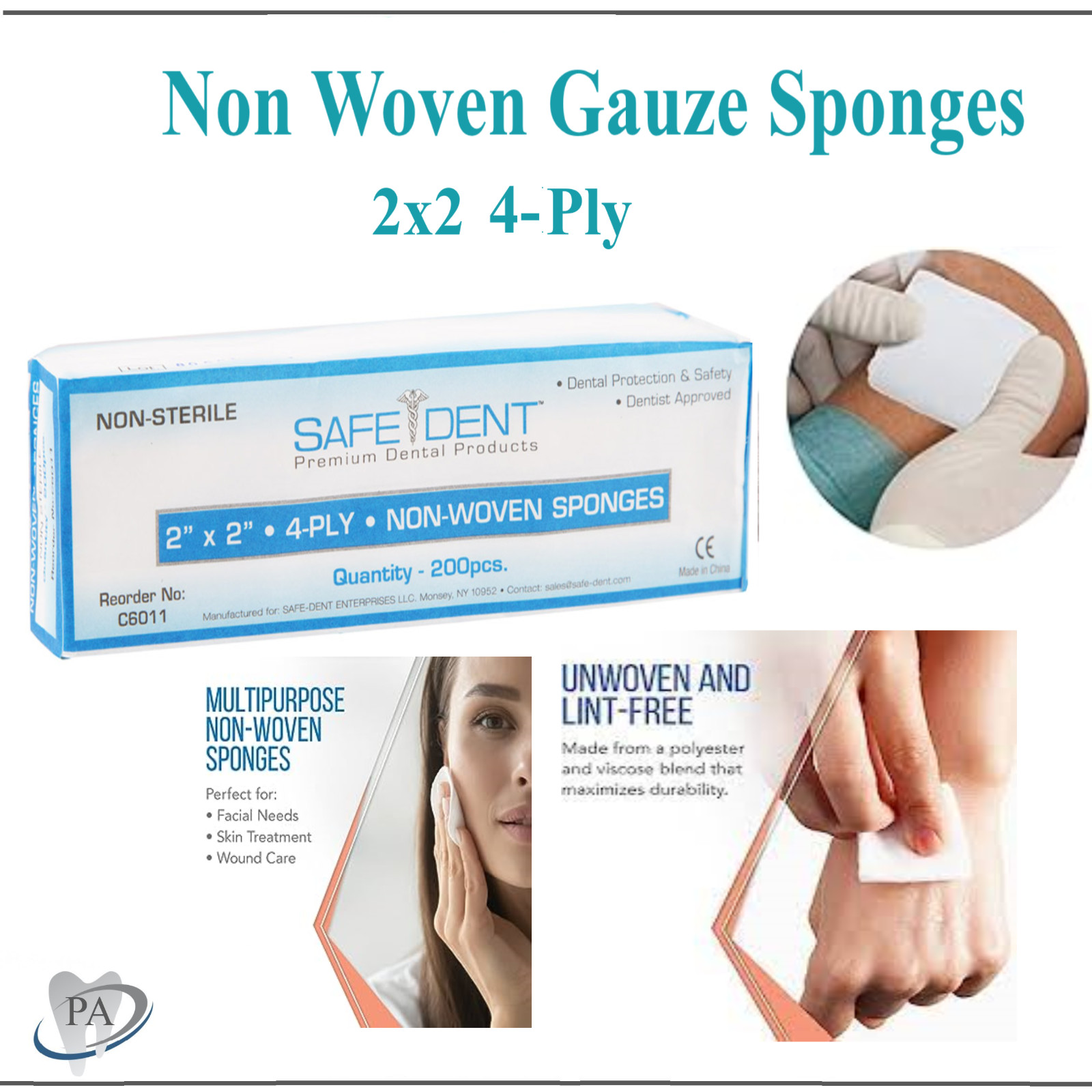2×2 Non Woven Gauze Sponges 4-Ply, Non-Sterile Cotton Dental Medical (800 Pack)