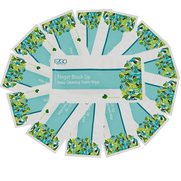 EZGO 100pc Dental Oral Finger Brush Ups Deep Cleaning Teeth Wipes Finger Wipes