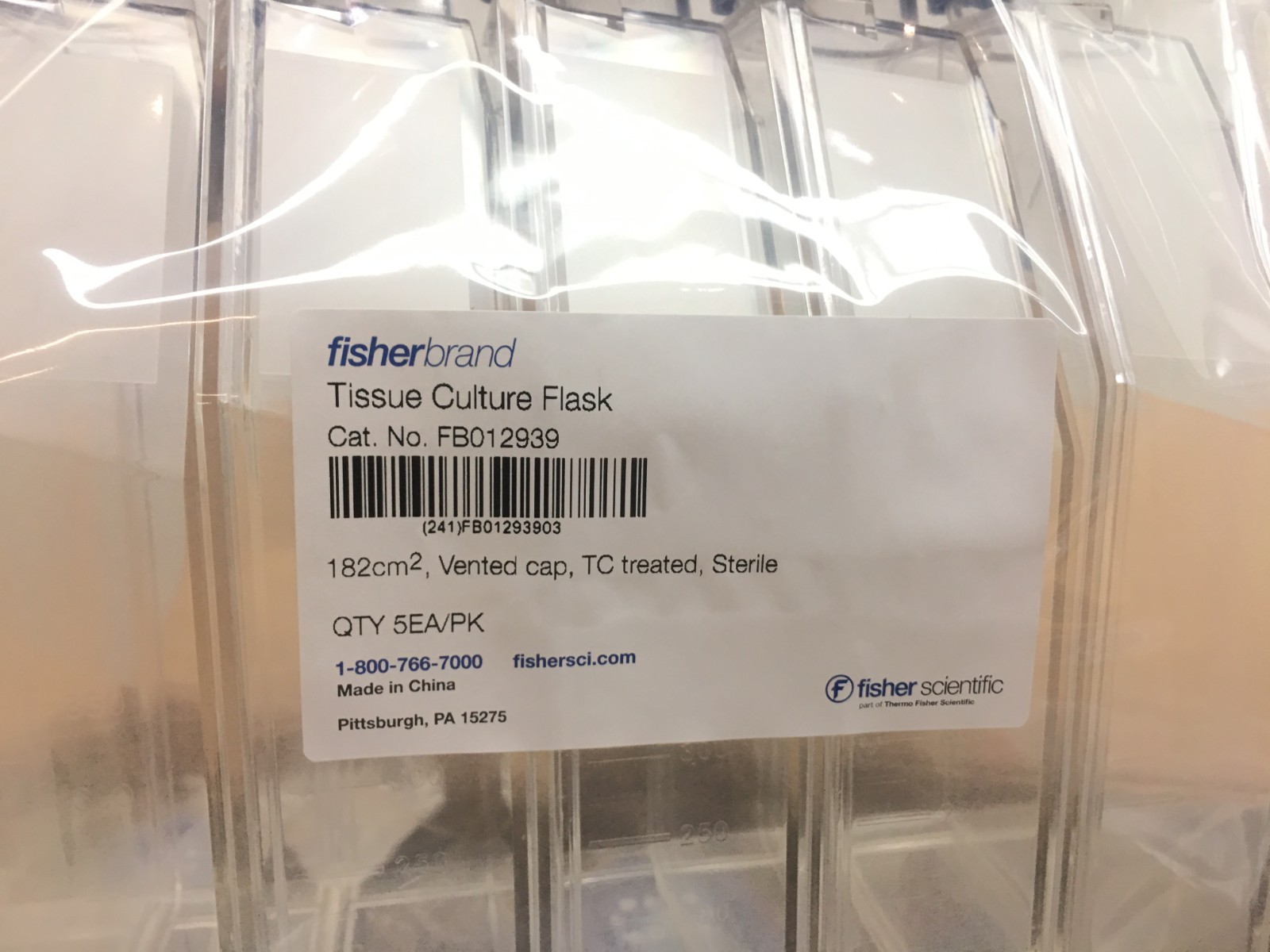FisherBrand Cat No FB012939 Tissue Culture Flask 182cm2 Vented Cap