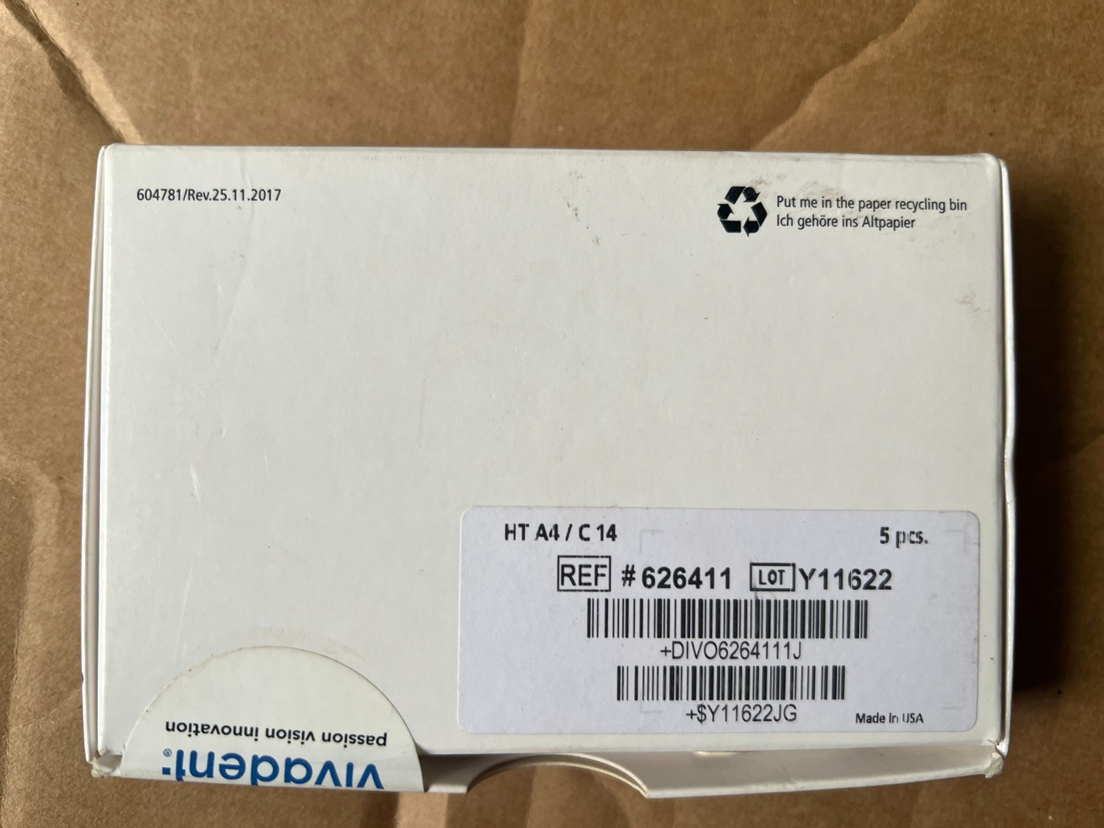 HT A2 C14 Ivoclar Emax Cad Cerec In-Lab Blocks, 5/Pack, Sealed Box