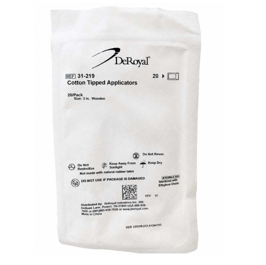 *25-Packs* DeRoyal Wooden Cotton Tipped 3″ Sterile Applicators 31-219
