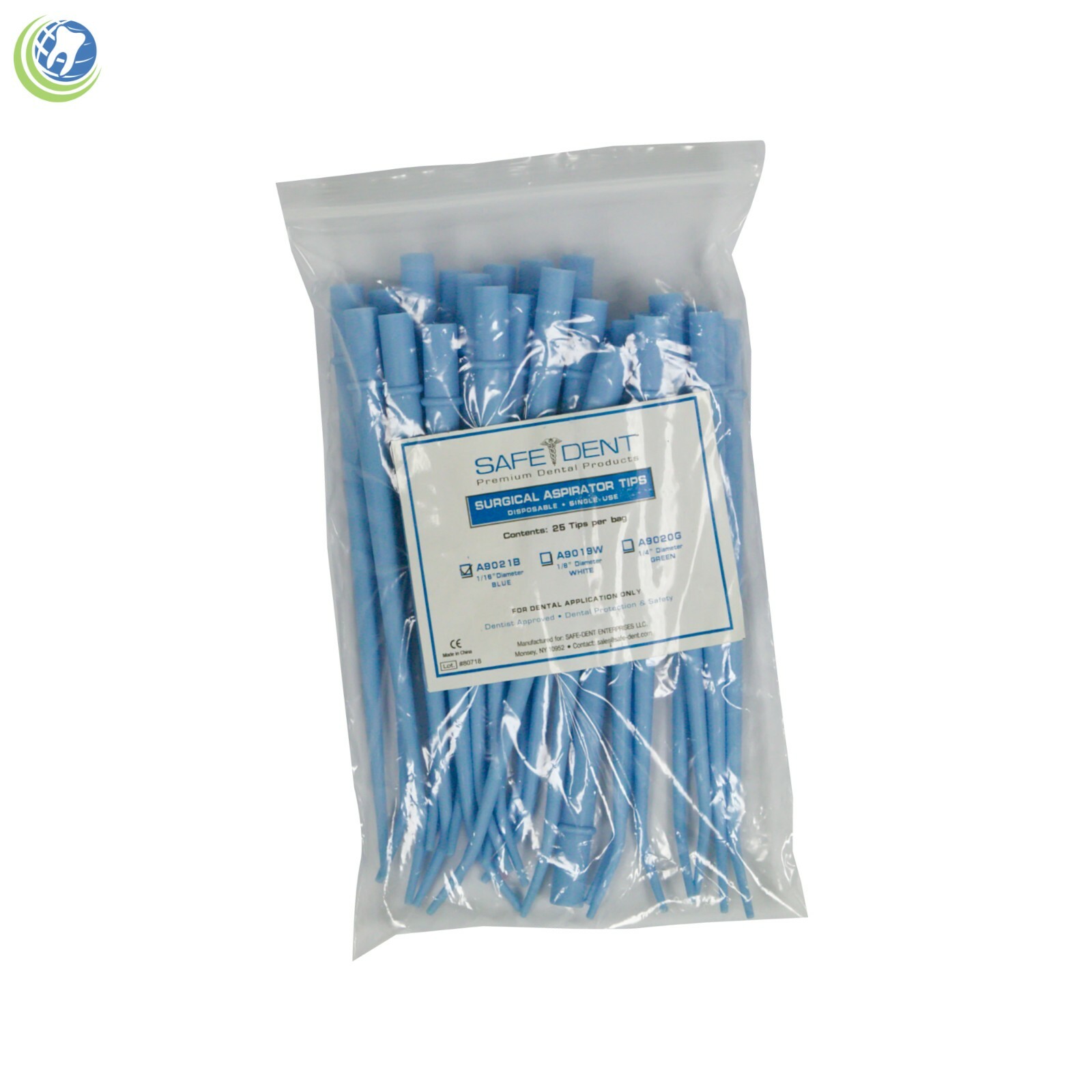 Dental Surgical Aspirator Suction Cannula Tips Blue 1/16″ Diameter Type I 25/Bag
