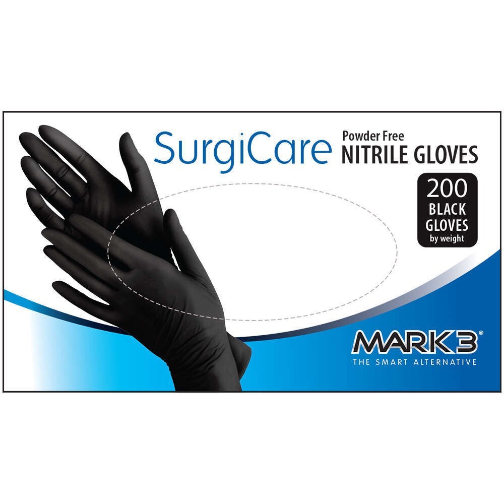 SurgiCare Nitrile Ex Gloves, 200/Box, 2 Boxes, Black, Large, MARK3, 100-1953-2