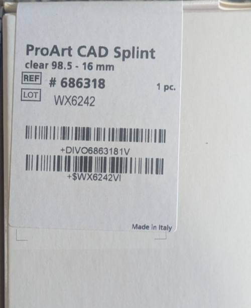 LOT Ivoclar Digital ProArt CAD Splint Clear 20mm 686319 16mm 686318