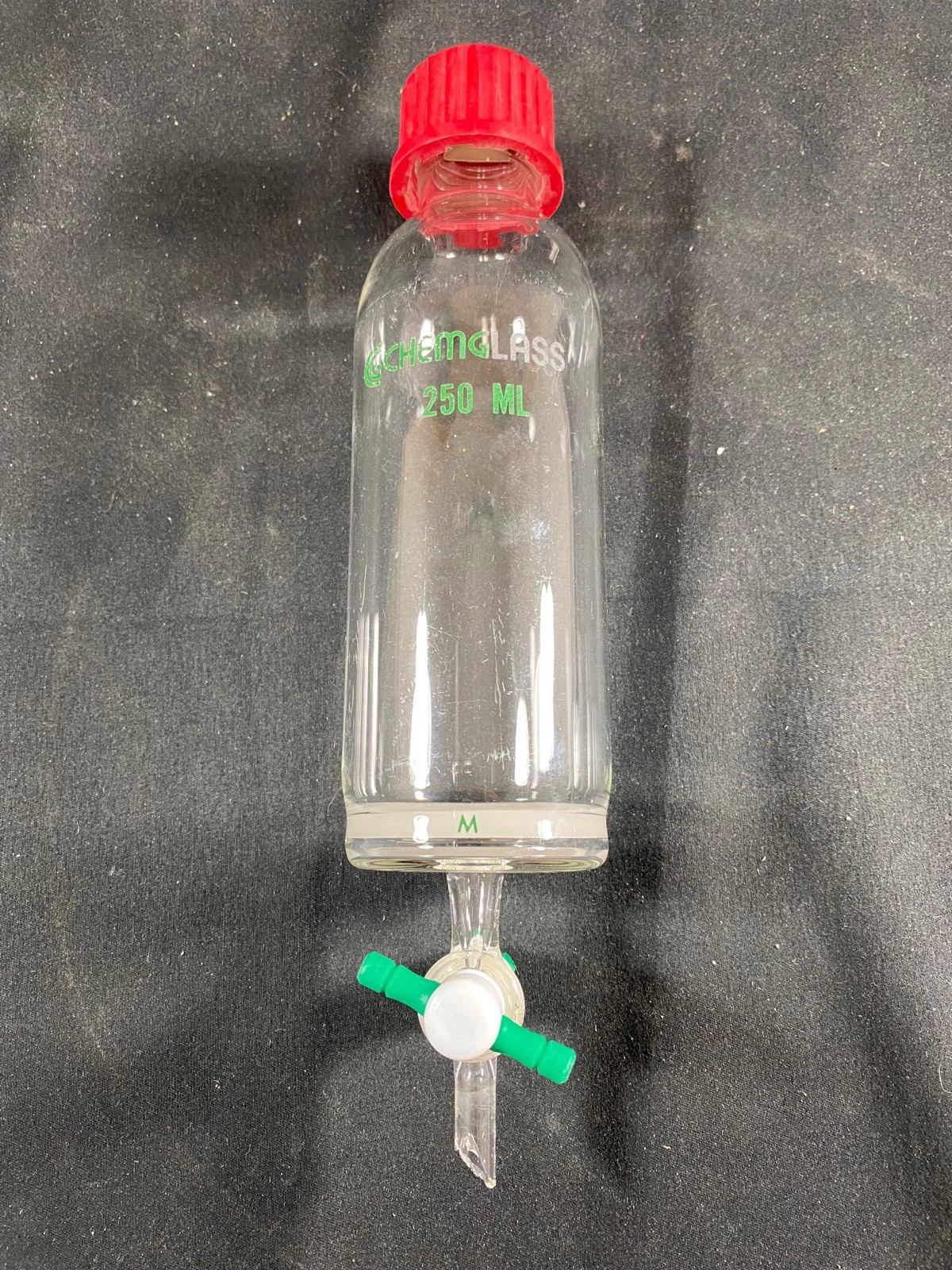 CHEMGLASS Glass 250mL GL-32 Medium Frit Solid Phase Peptide Synthesis Vessel