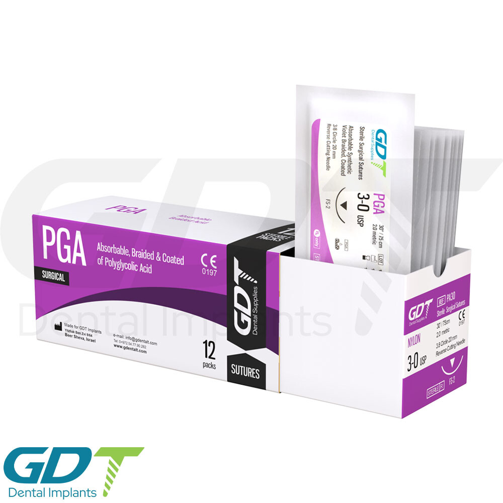 Synthetic Braided PGA Ploglyc0lic Sterile Sutur3s, 12pcs, 20mm Reverse Cutting