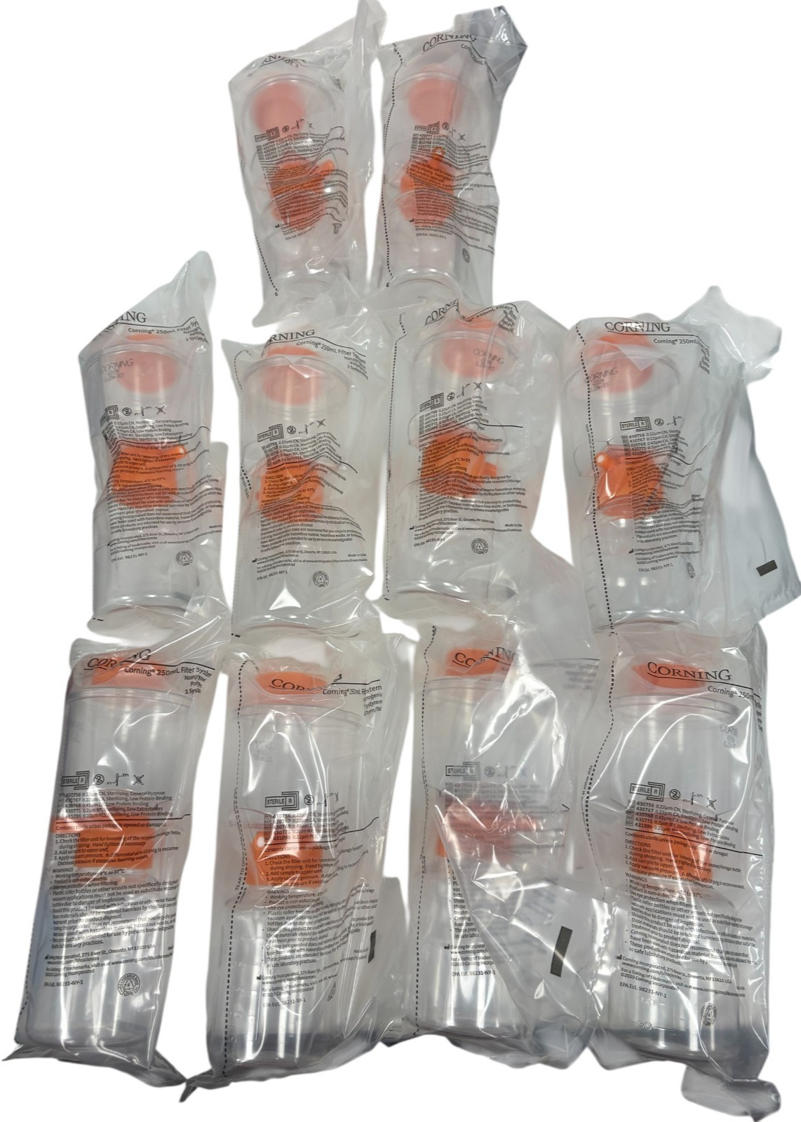 LOT OF 10-Corning 431096 250mL Filter System Non Pyrogenic Polystyrene Sterile