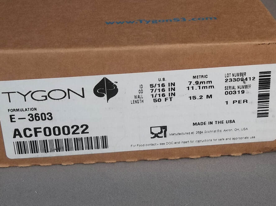 New Tygon E-3603 Tubing 5/16″ ID x 7/16″ OD x 50 Ft, 1/16″ Wall