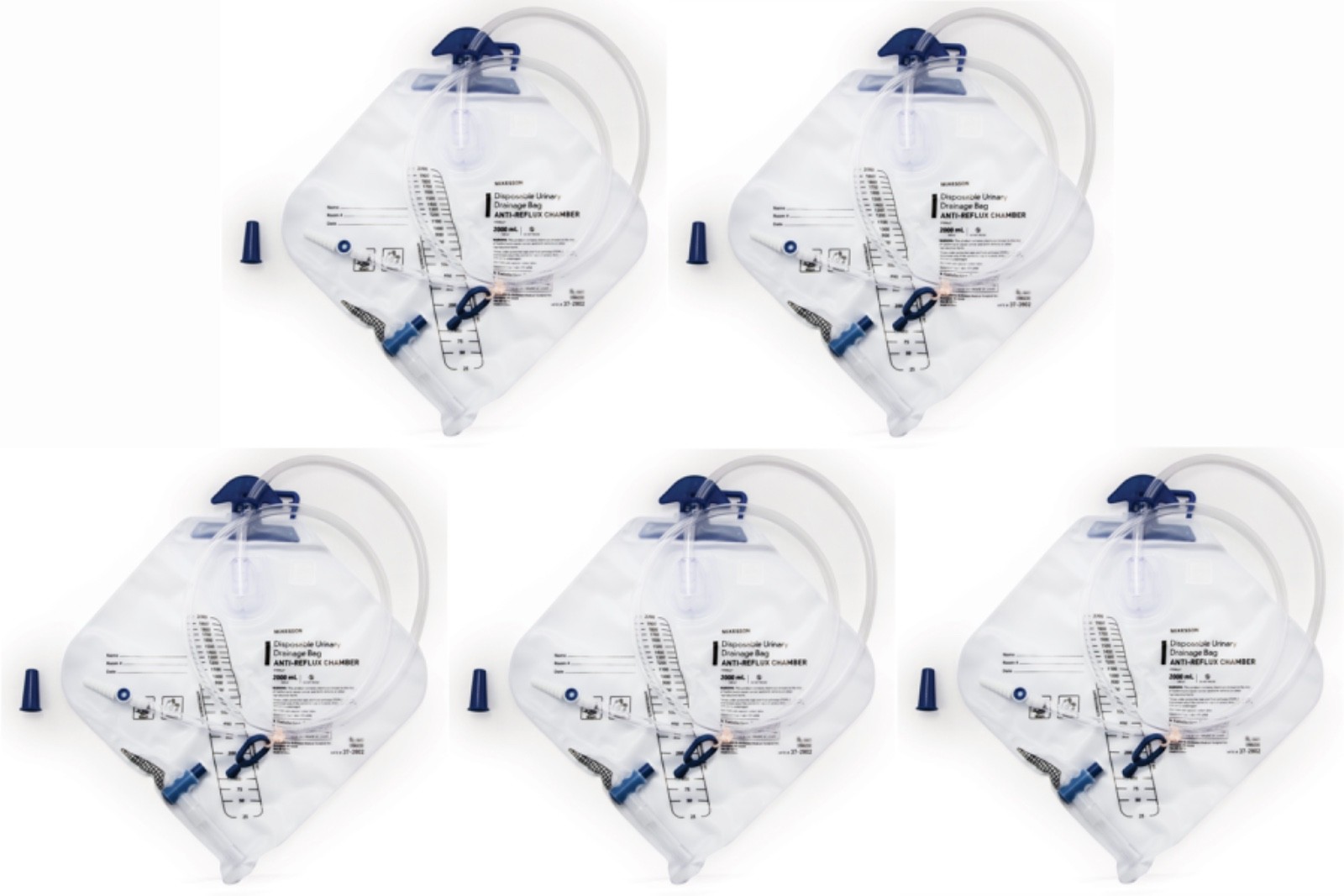 Mckesson Urinary Drain Bag Anti-Reflux Valve Sterile 2000 mL Vinyl, 5/Pack