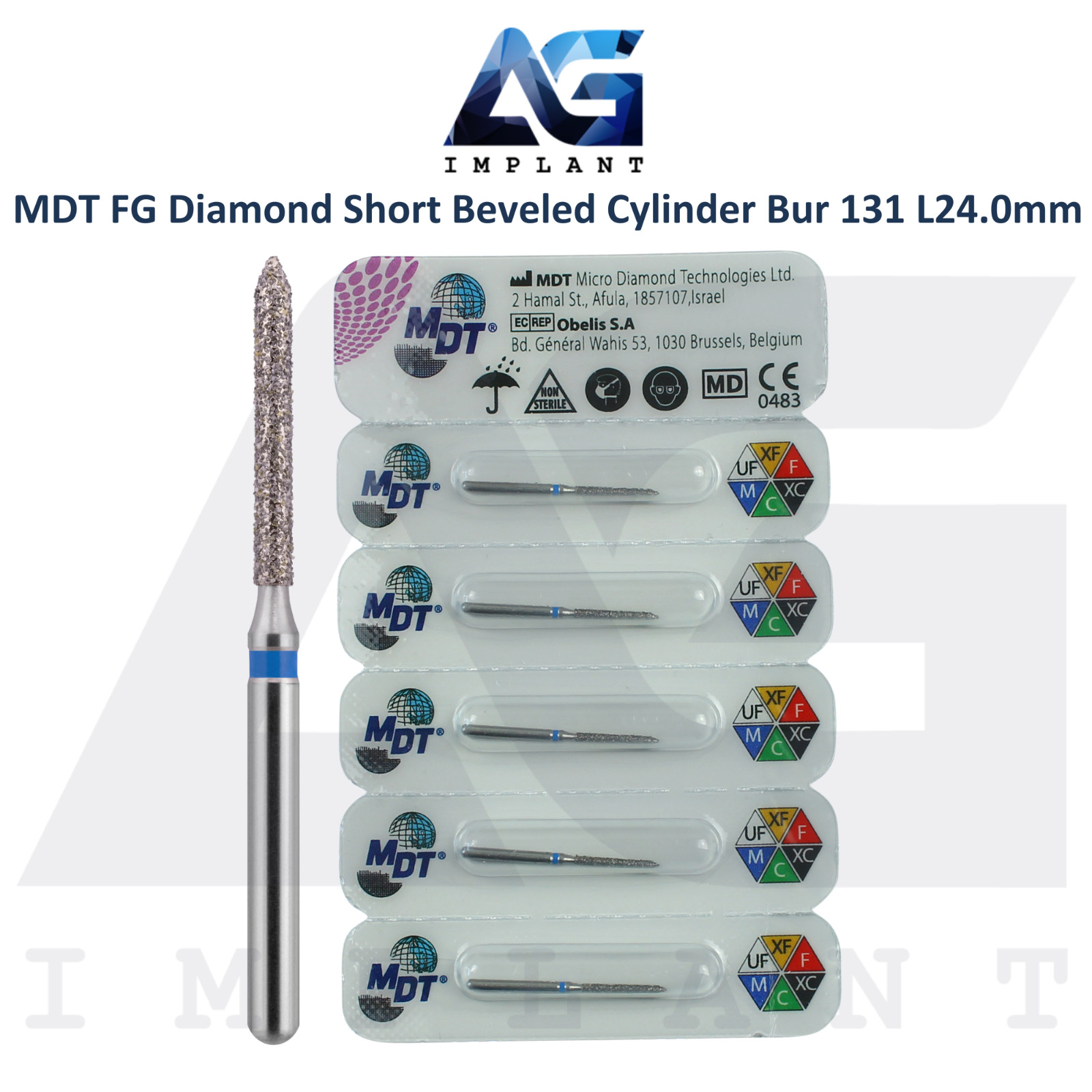 MDT Dental FG Diamond Coated Short Beveled Cylinder Bur 131 L24.0mm Shaping Tool