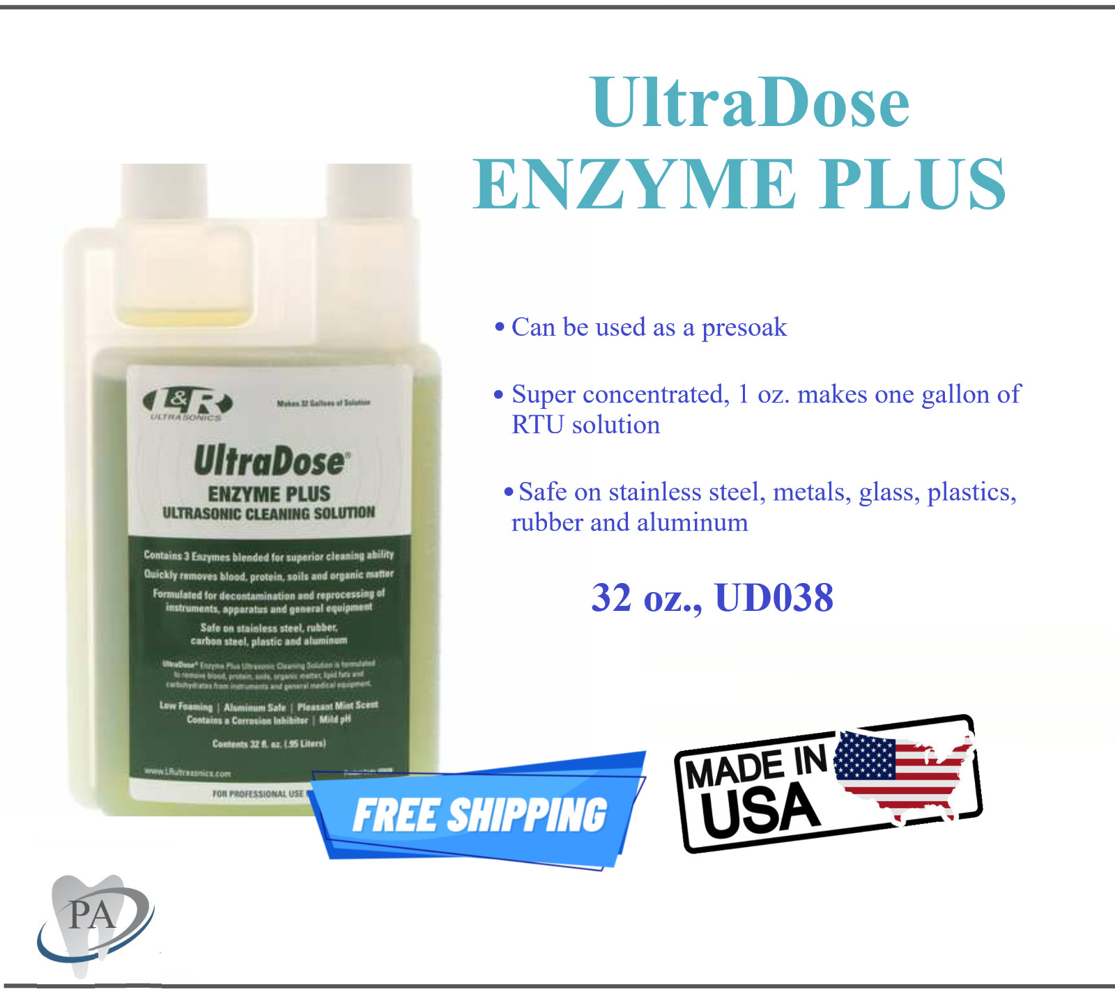 UltraDose Enzyme Plus, Lipase, Protease, Amylyse Ultrasonic Solution UD038, 32Oz