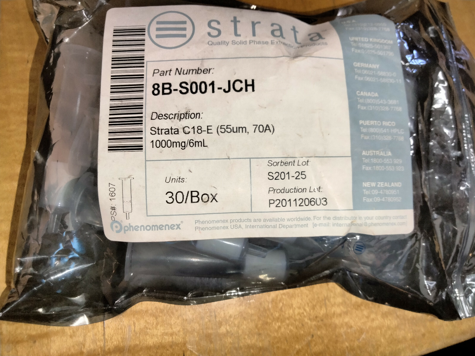 Phenomenex Strata C18-E 55µm 70A 1000mg/6ml 8B-S001-JCH 30/box – NEW