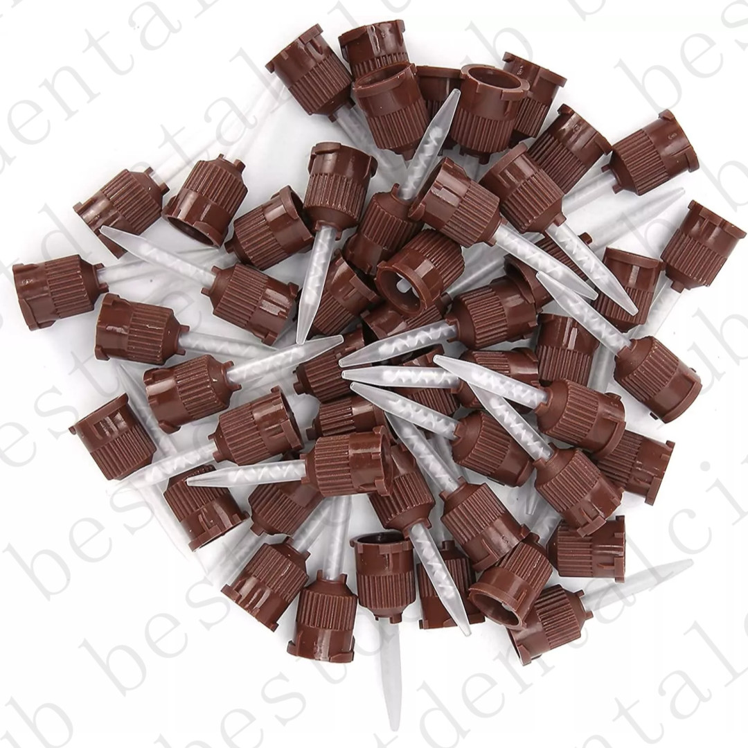 100Pcs Dental HP Mixing Tips For Temporary Cement Impression Material Brown 1:1