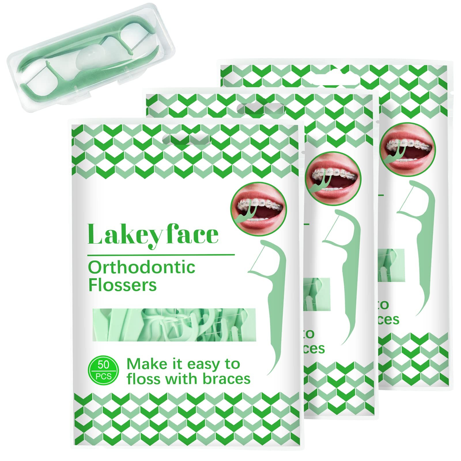 150 Count Orthodontic Flossers for Braces with 1 (Pack of 150), Green