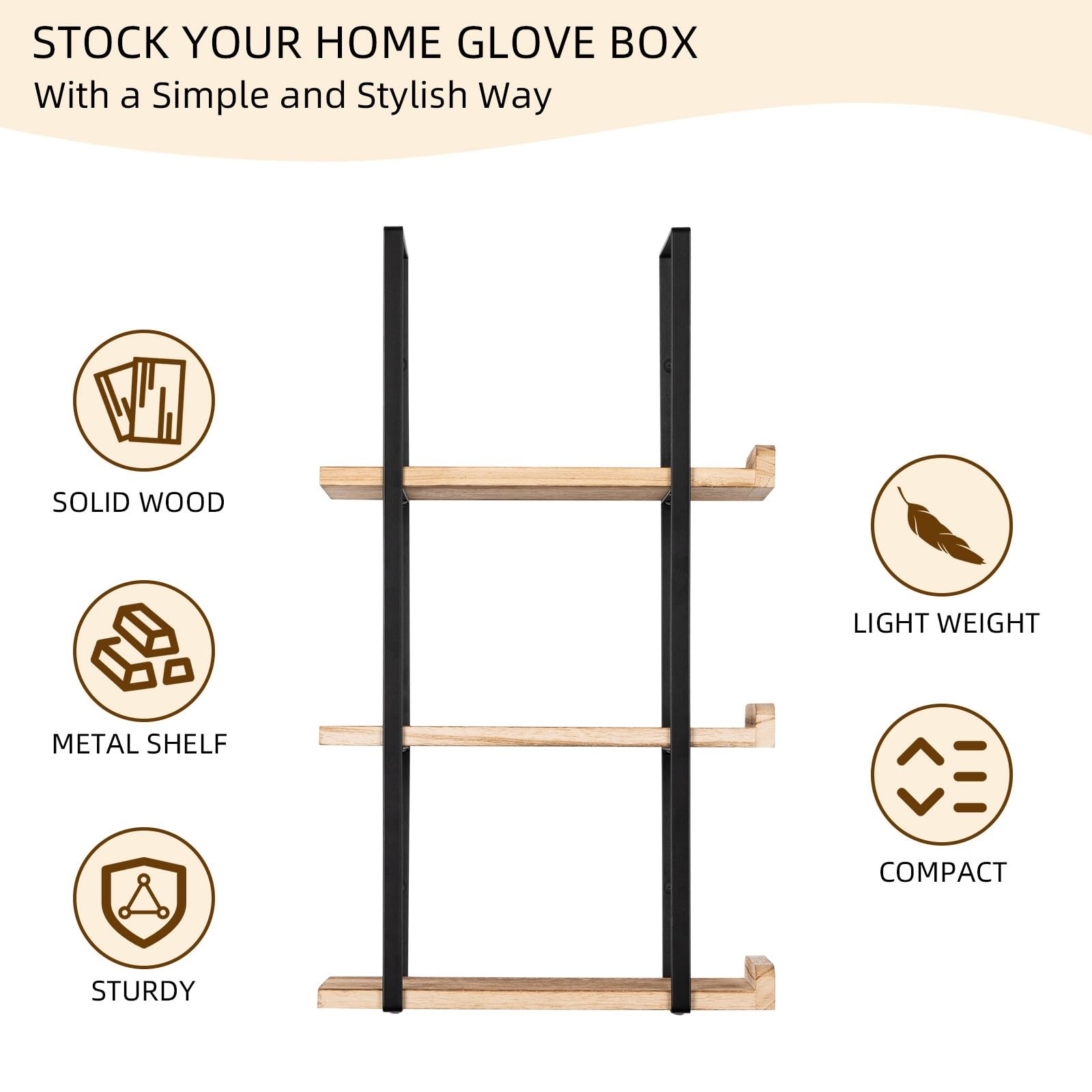 Giftormous Glove Holder Dispenser for Wall Mount Wooden Large, Wood and Black