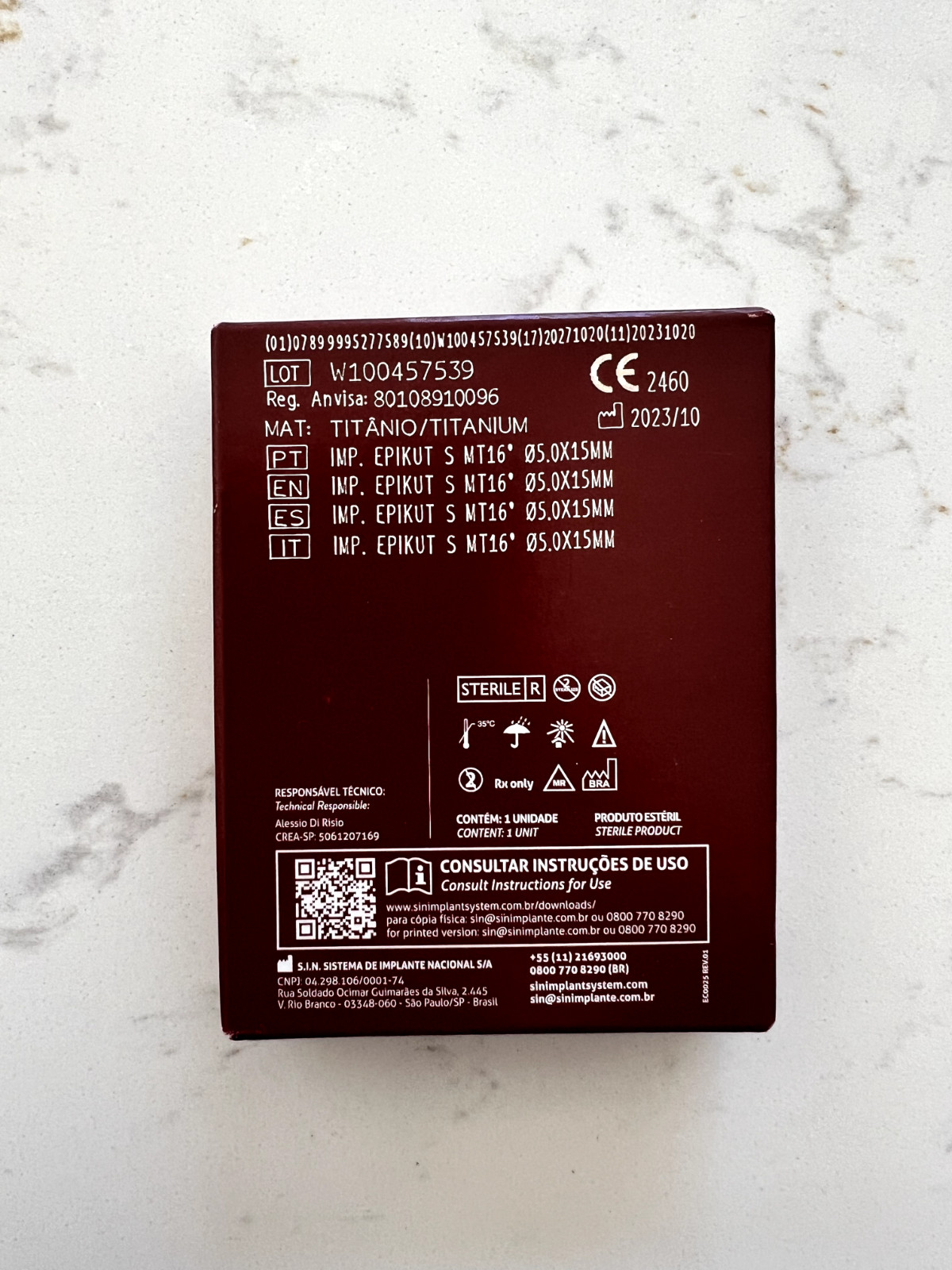 2 S.I.N. Epikut s Dental Implant REF ILM 5015 SIZE 05,0X15,0MM