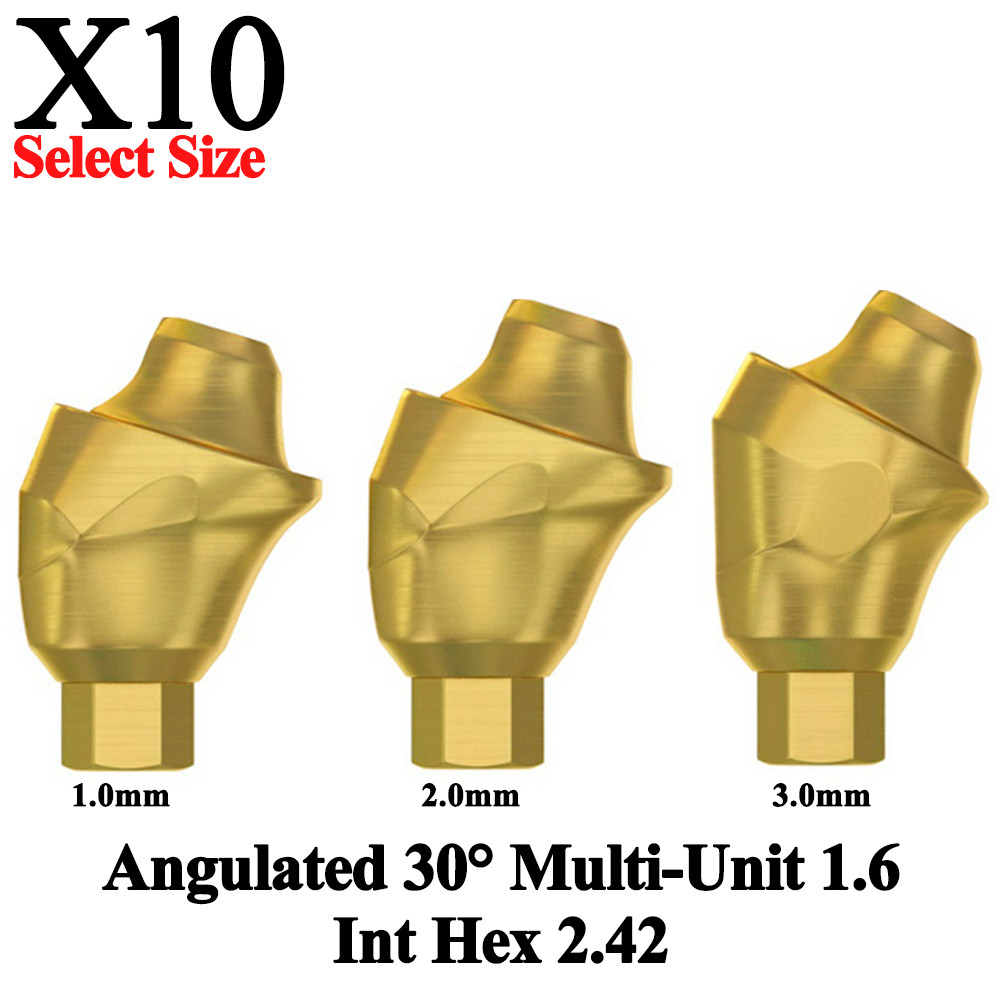10pcs Prosthetic Angulated 30° Multi-Unit 1.6 Int Hex 2.42 Connection Dental Lab
