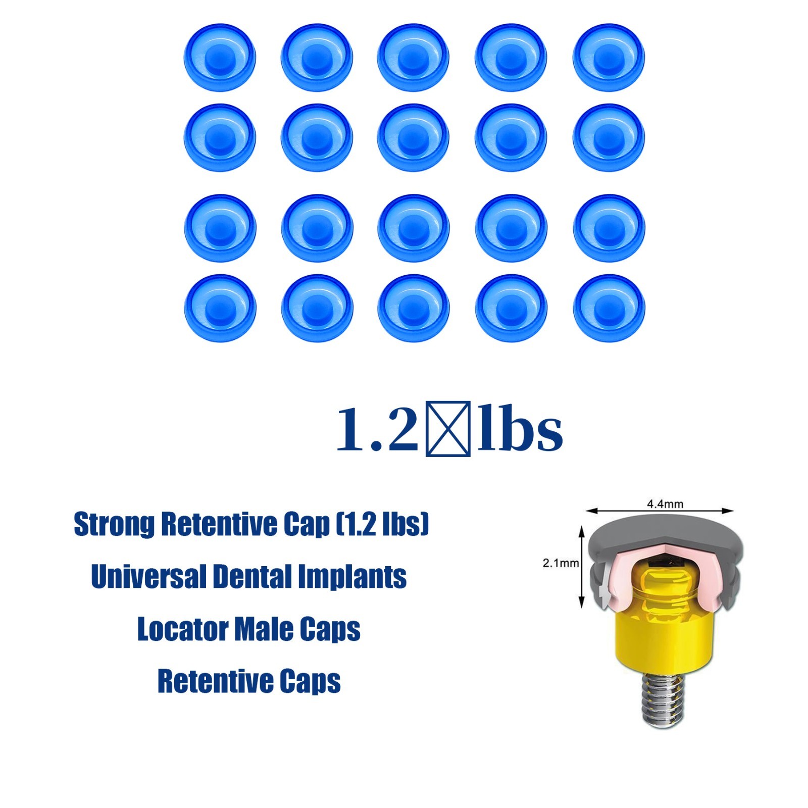 US Dental Overdenture Locator Male Caps Inserts PEEK Core Tool Housing Kit 20Pcs